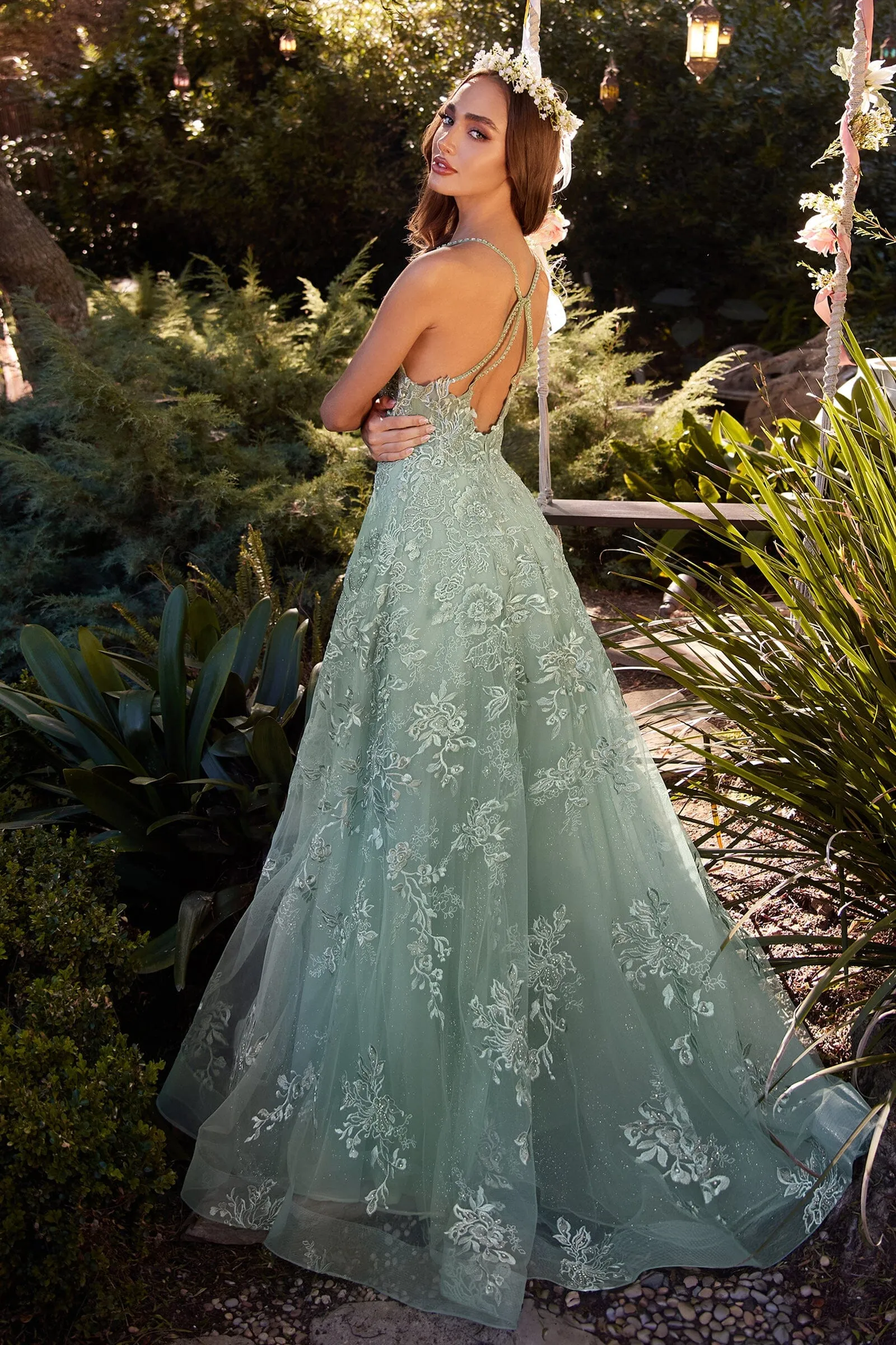 ANDREA & LEO A1248 Lace Embellished A-Line Dress