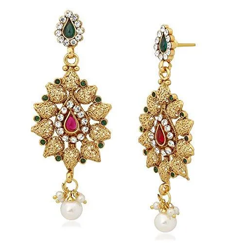 Apara Bridal Copper Long Rani Haram Haar Necklace Set with Pearl drop and Austrian Diamond for Women