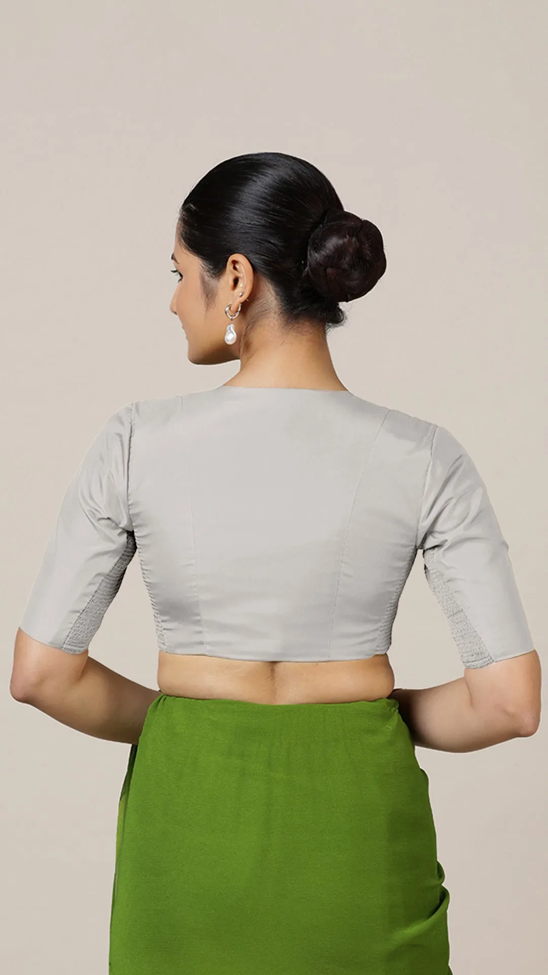 Begum x Rozaana | Elbow Sleeves Saree Blouse in Silver