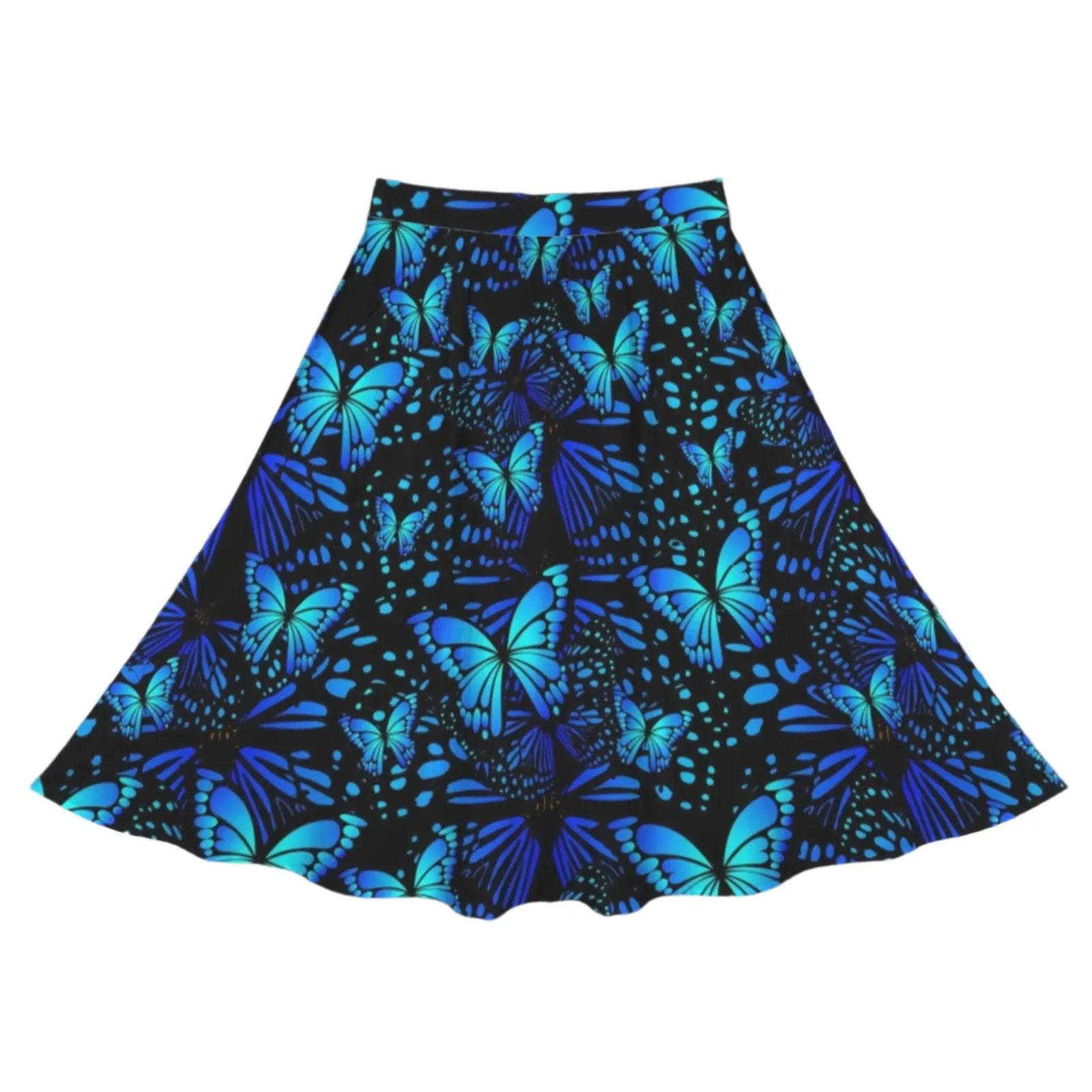 Blue Butterflies Mid Length Skirt with Pockets up to 5 XL (FWS)