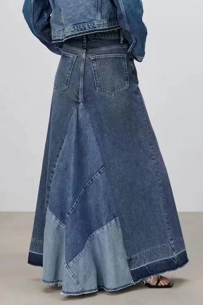 Casual Patchwork Denim Skirt