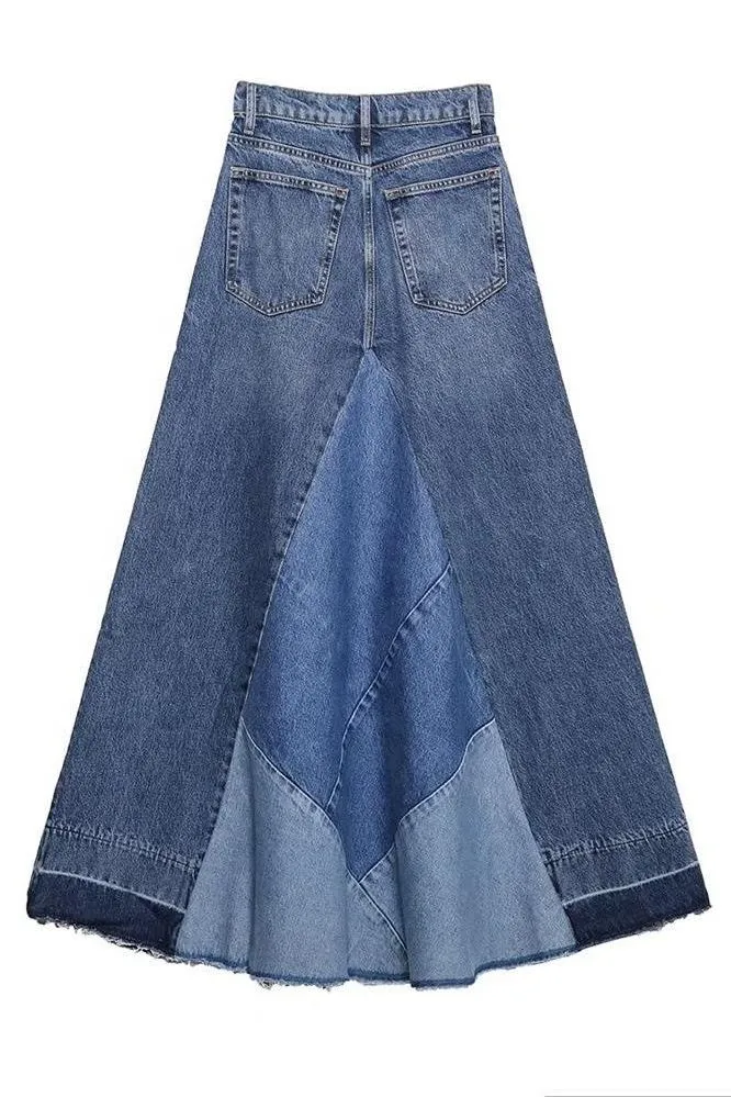 Casual Patchwork Denim Skirt