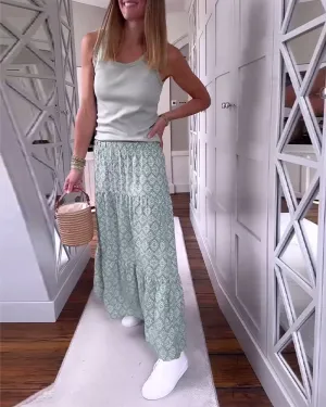 Casual printed patchwork pleated dress