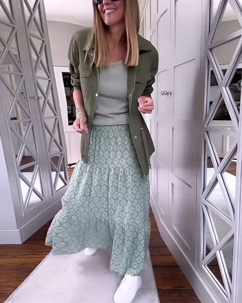 Casual printed patchwork pleated dress