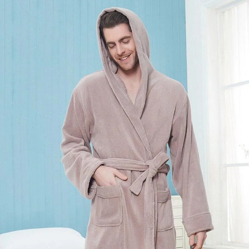Cozy Elegance Unisex Cotton Hooded Kimono Robe for Winter