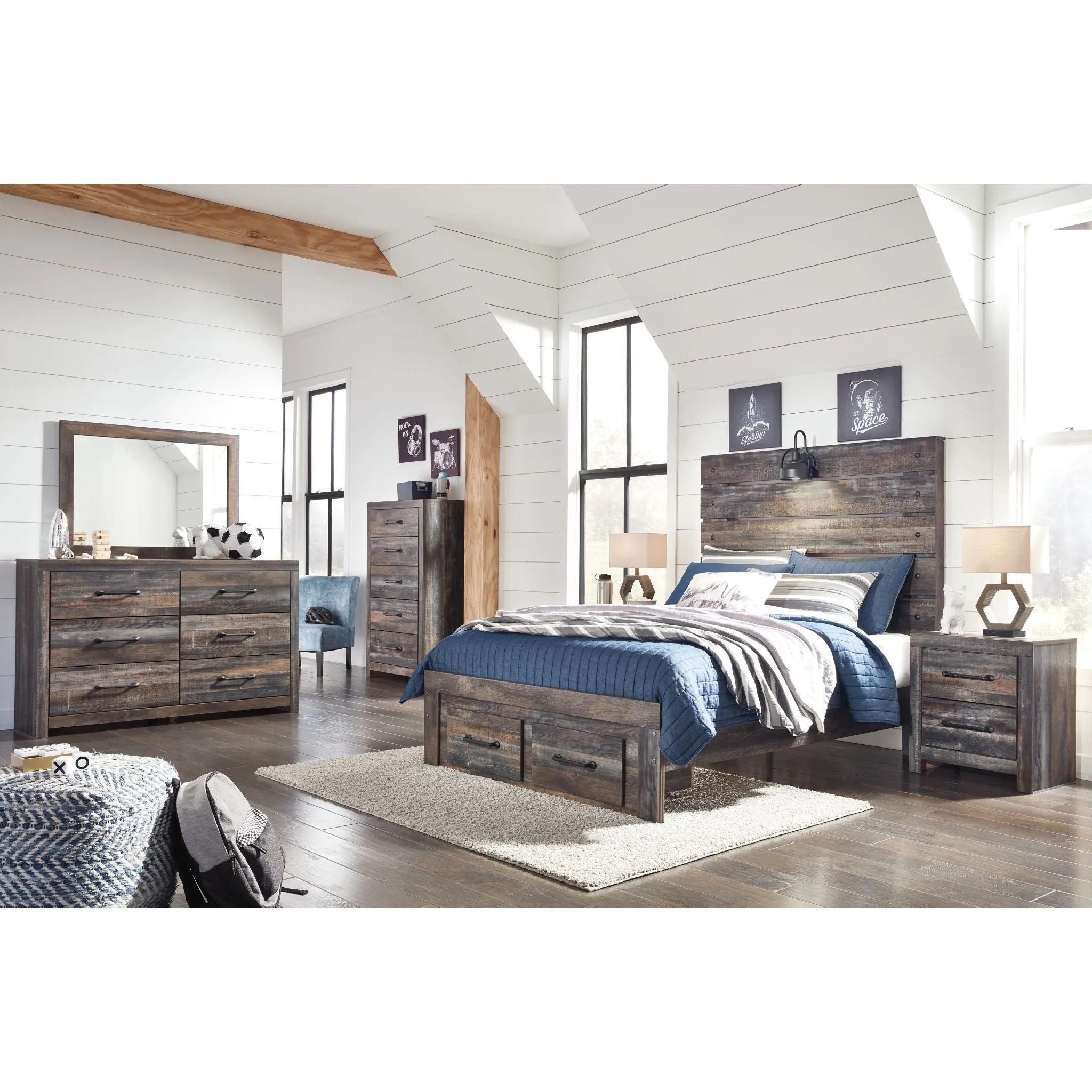 Drystan Full Panel Bed with Footboard Storage