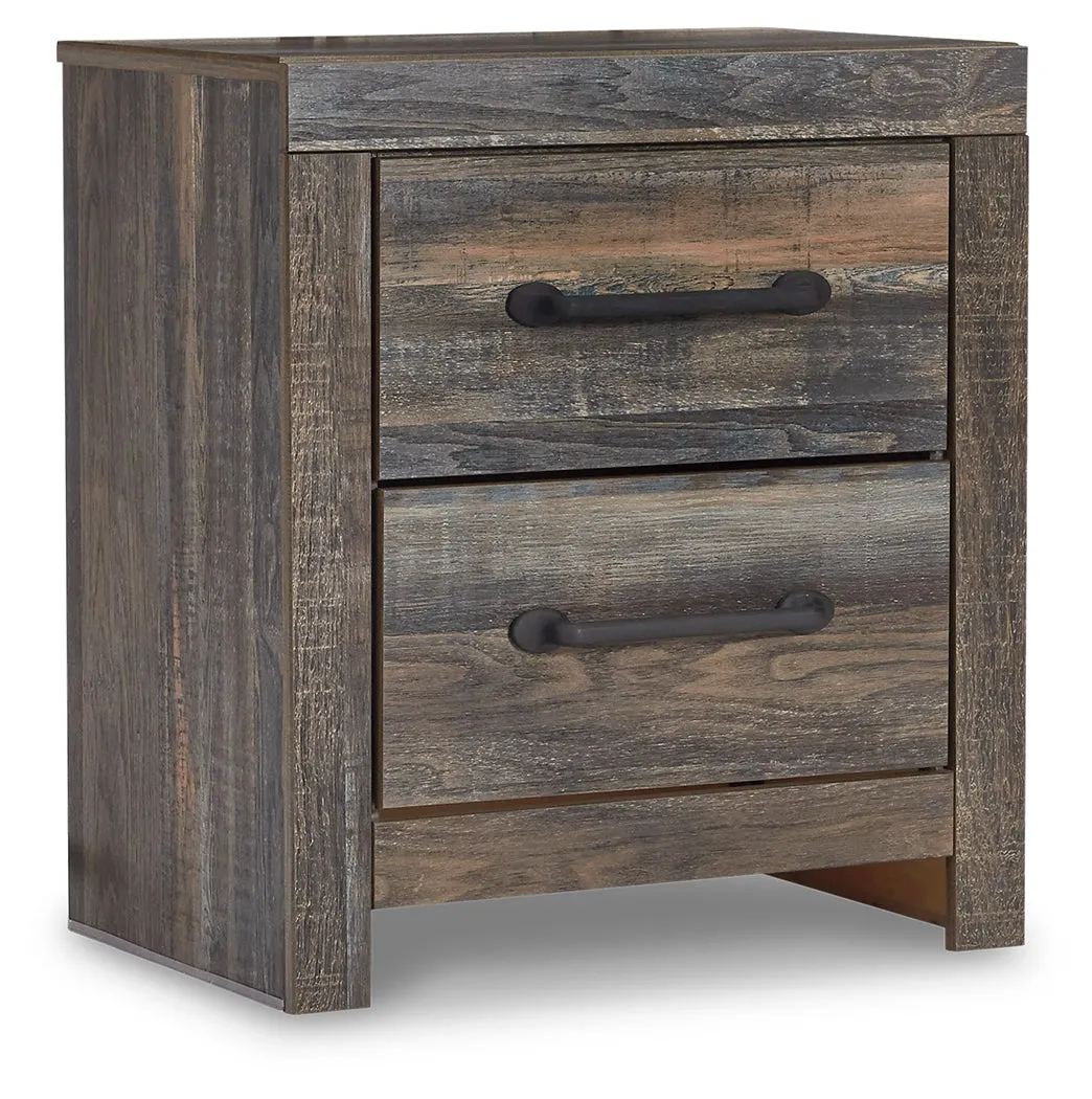 Drystan Queen Panel Bed with 2 Storage Drawers with Mirrored Dresser and Nightstand in Multi