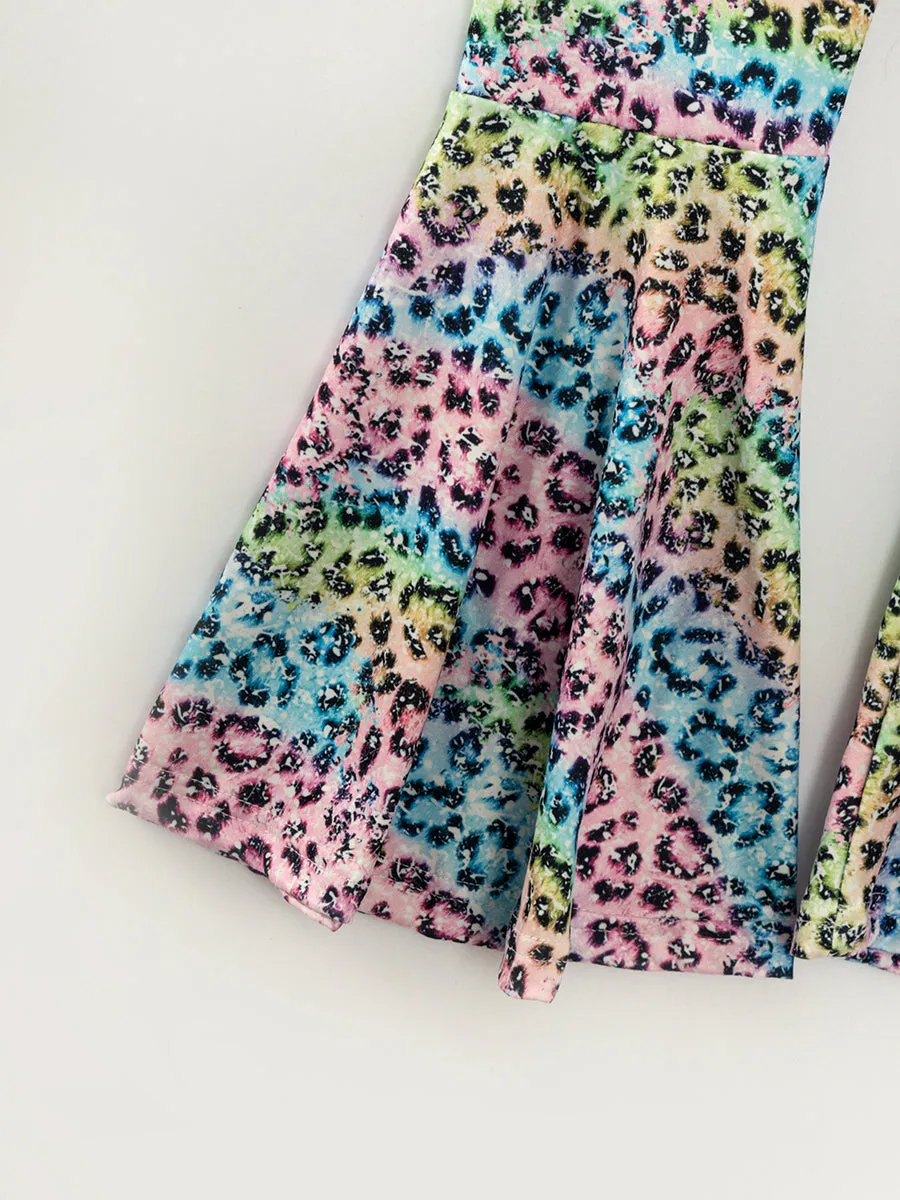 Easter Blue Leopard Rabbit Ruffle Girl Bell Bottom Outfit