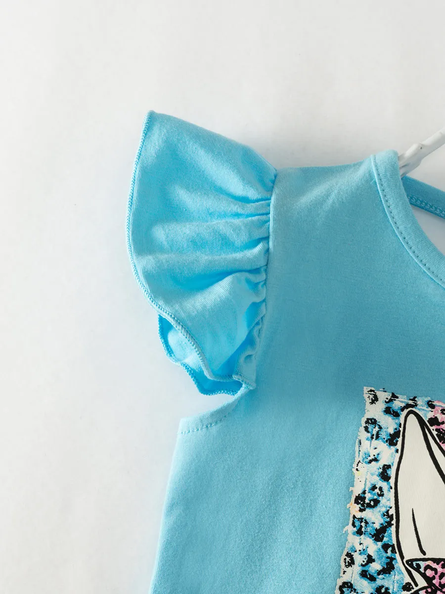 Easter Blue Leopard Rabbit Ruffle Girl Bell Bottom Outfit