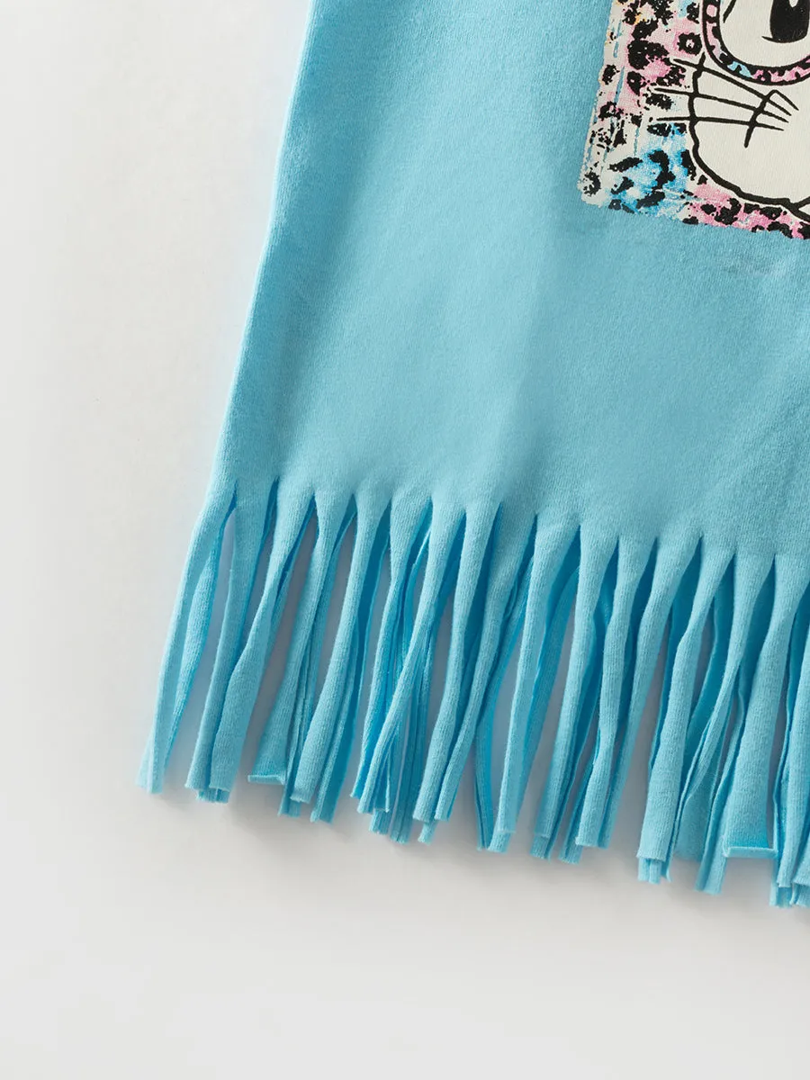 Easter Blue Leopard Rabbit Ruffle Girl Bell Bottom Outfit