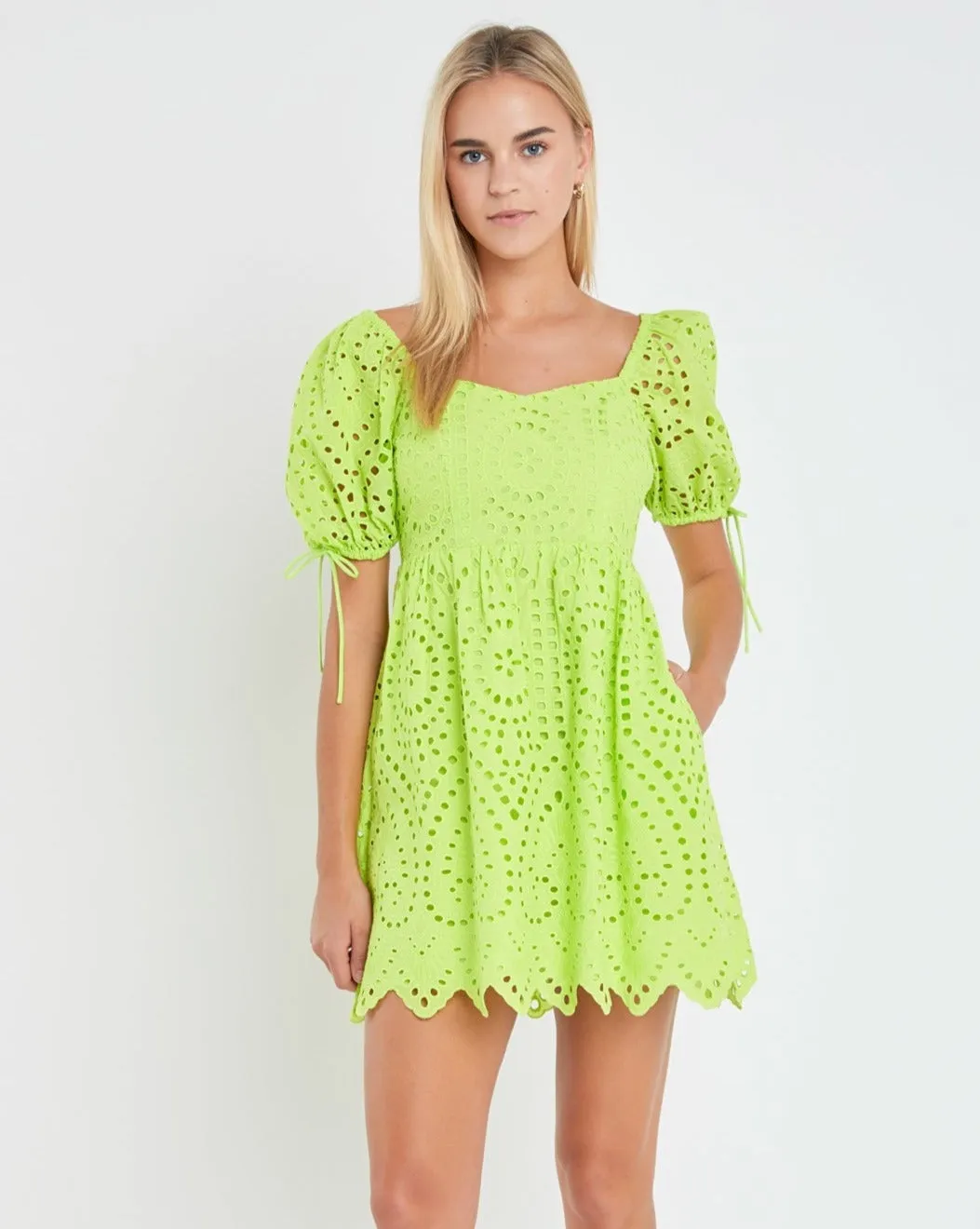 Eyelet Scallop Edge Mini Dress