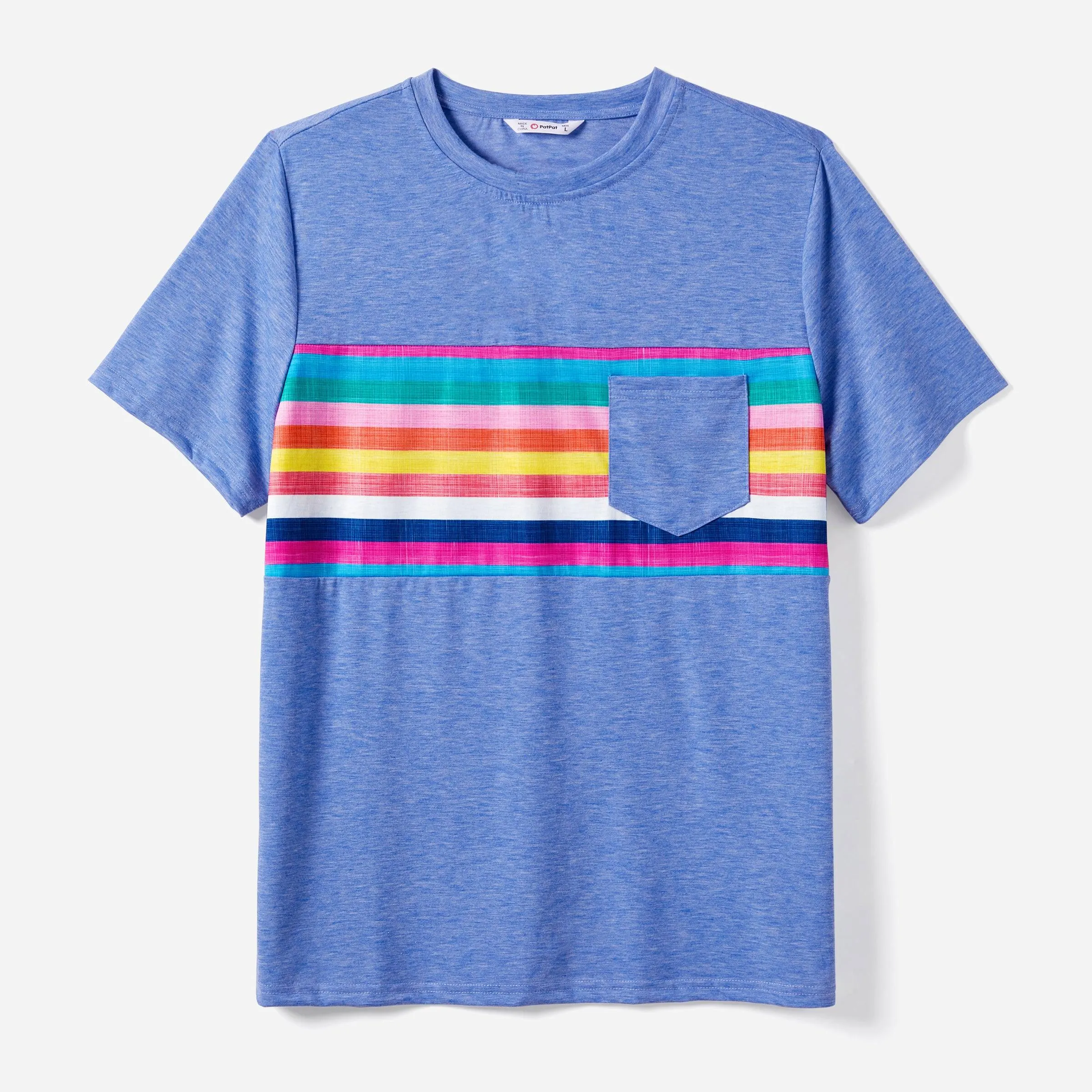 Family Matching Multi-Color Stripe T-shirt and Ruffle Hem Button Strap Dress Sets