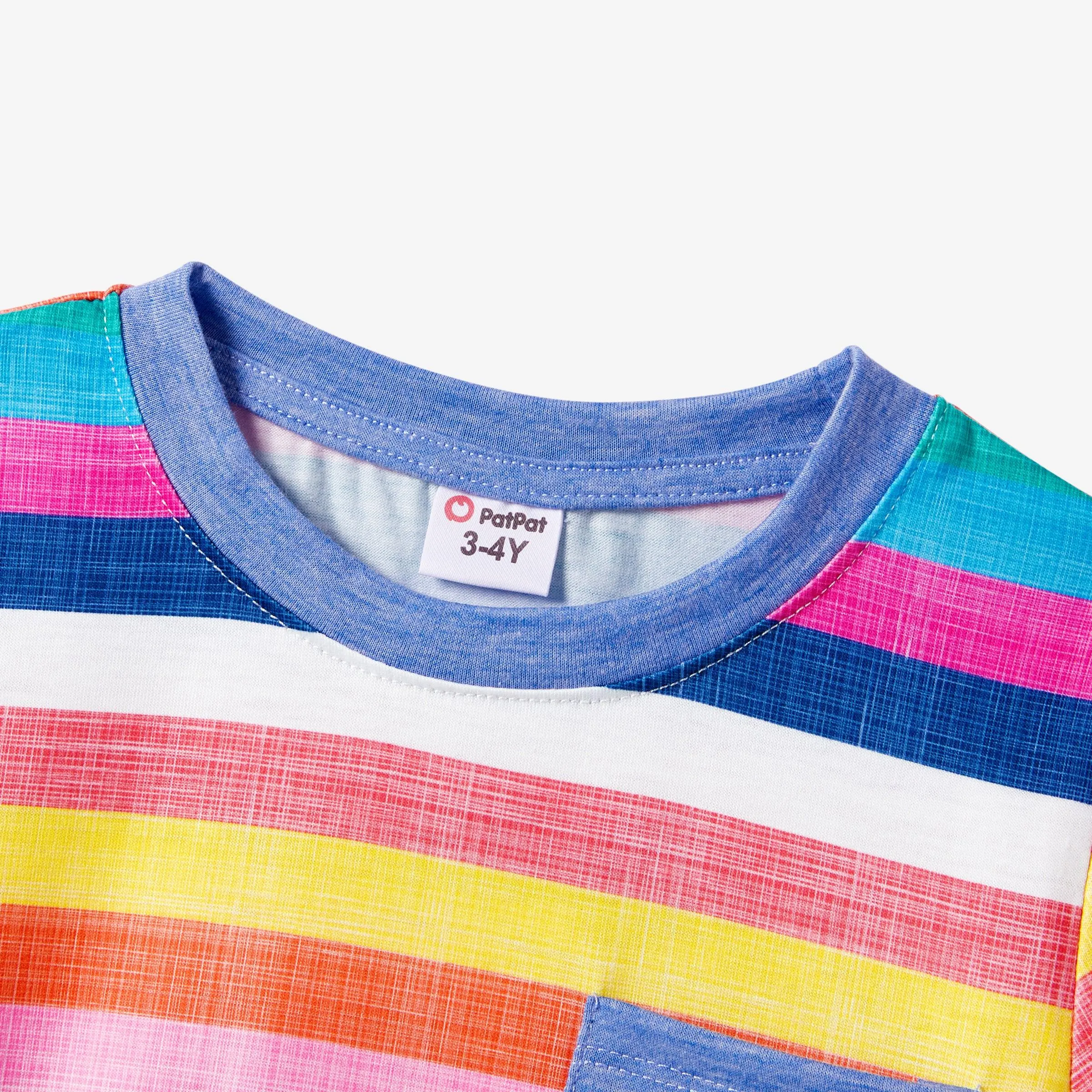 Family Matching Multi-Color Stripe T-shirt and Ruffle Hem Button Strap Dress Sets