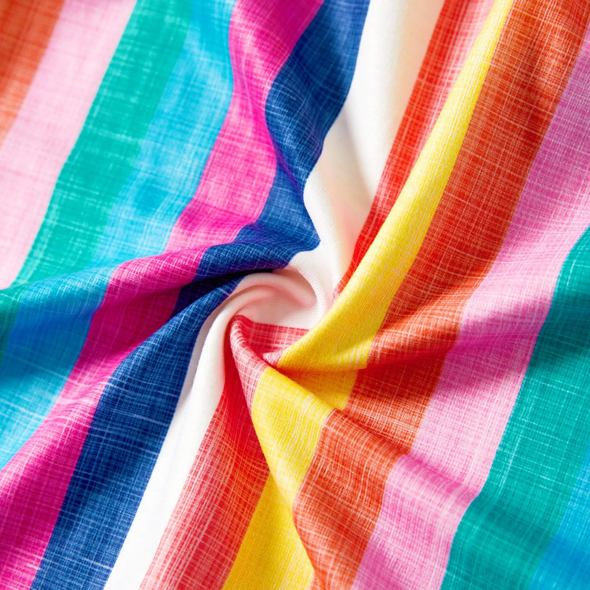 Family Matching Multi-Color Stripe T-shirt and Ruffle Hem Button Strap Dress Sets