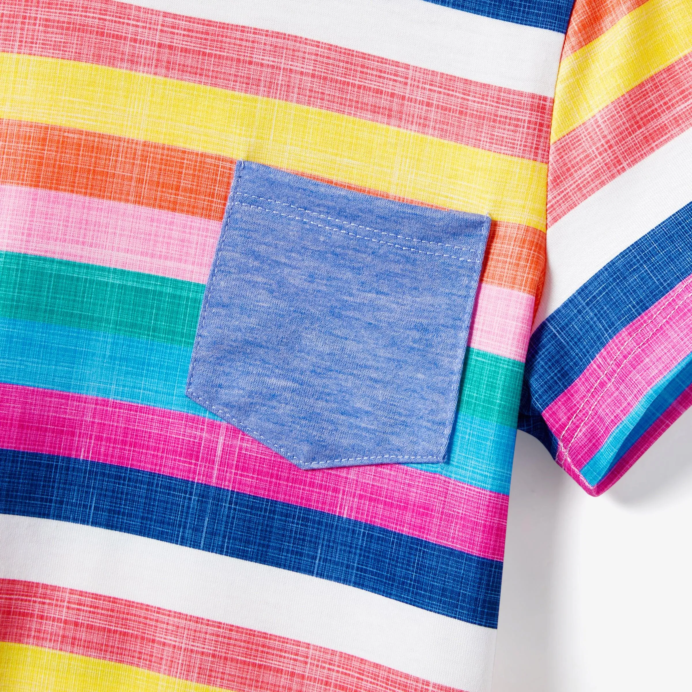 Family Matching Multi-Color Stripe T-shirt and Ruffle Hem Button Strap Dress Sets