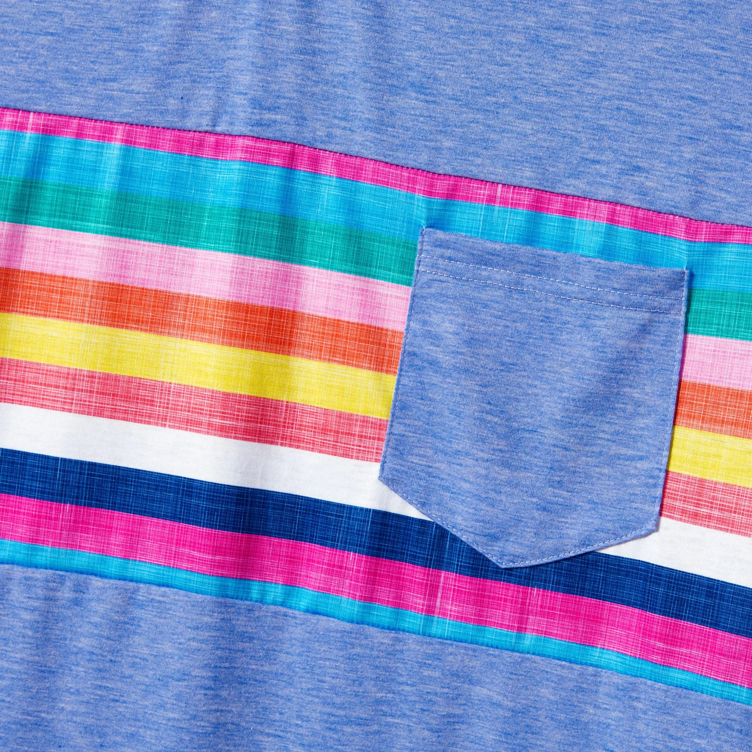 Family Matching Multi-Color Stripe T-shirt and Ruffle Hem Button Strap Dress Sets