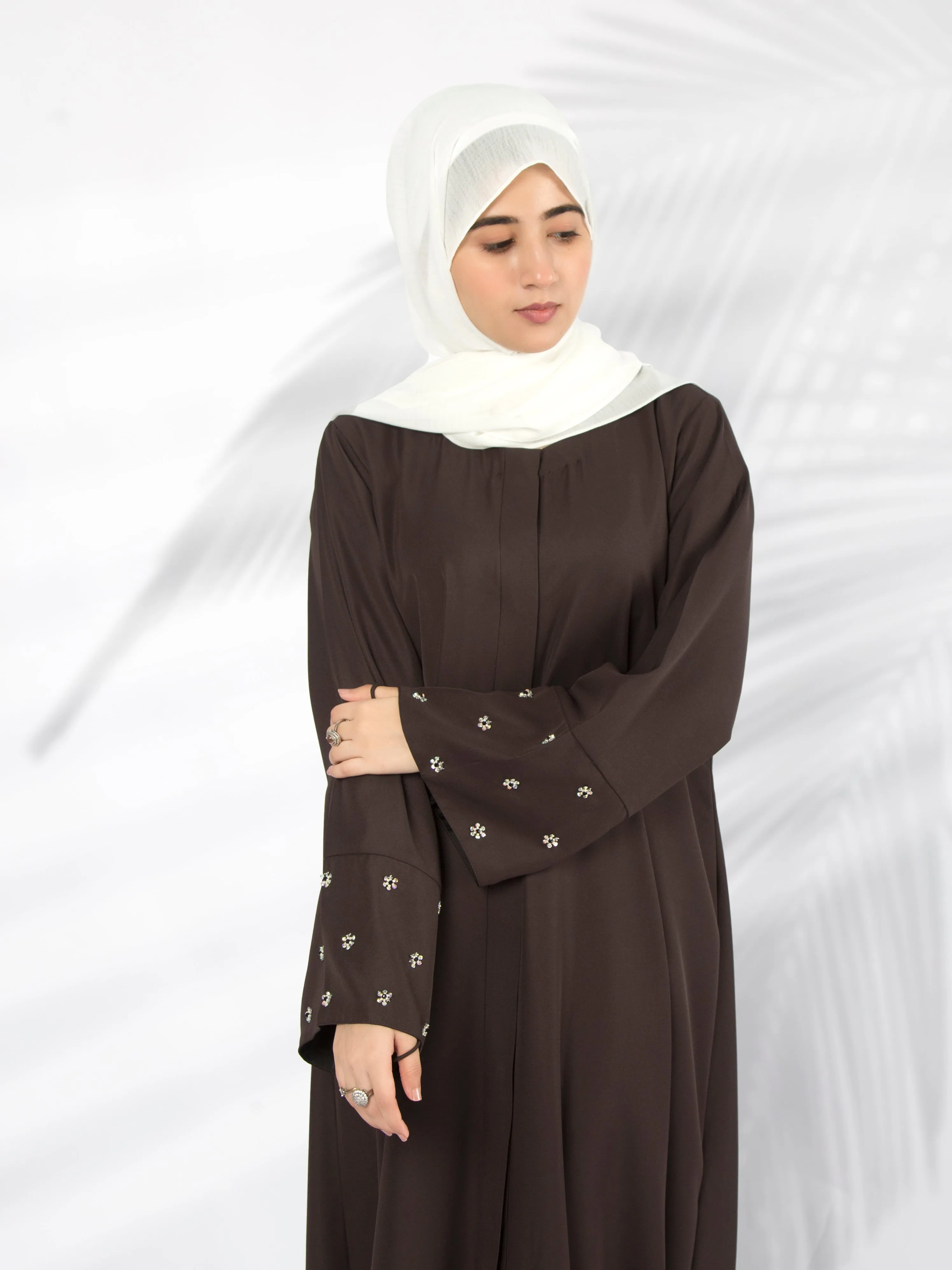 Flower Sequin Abaya (Charcoal)