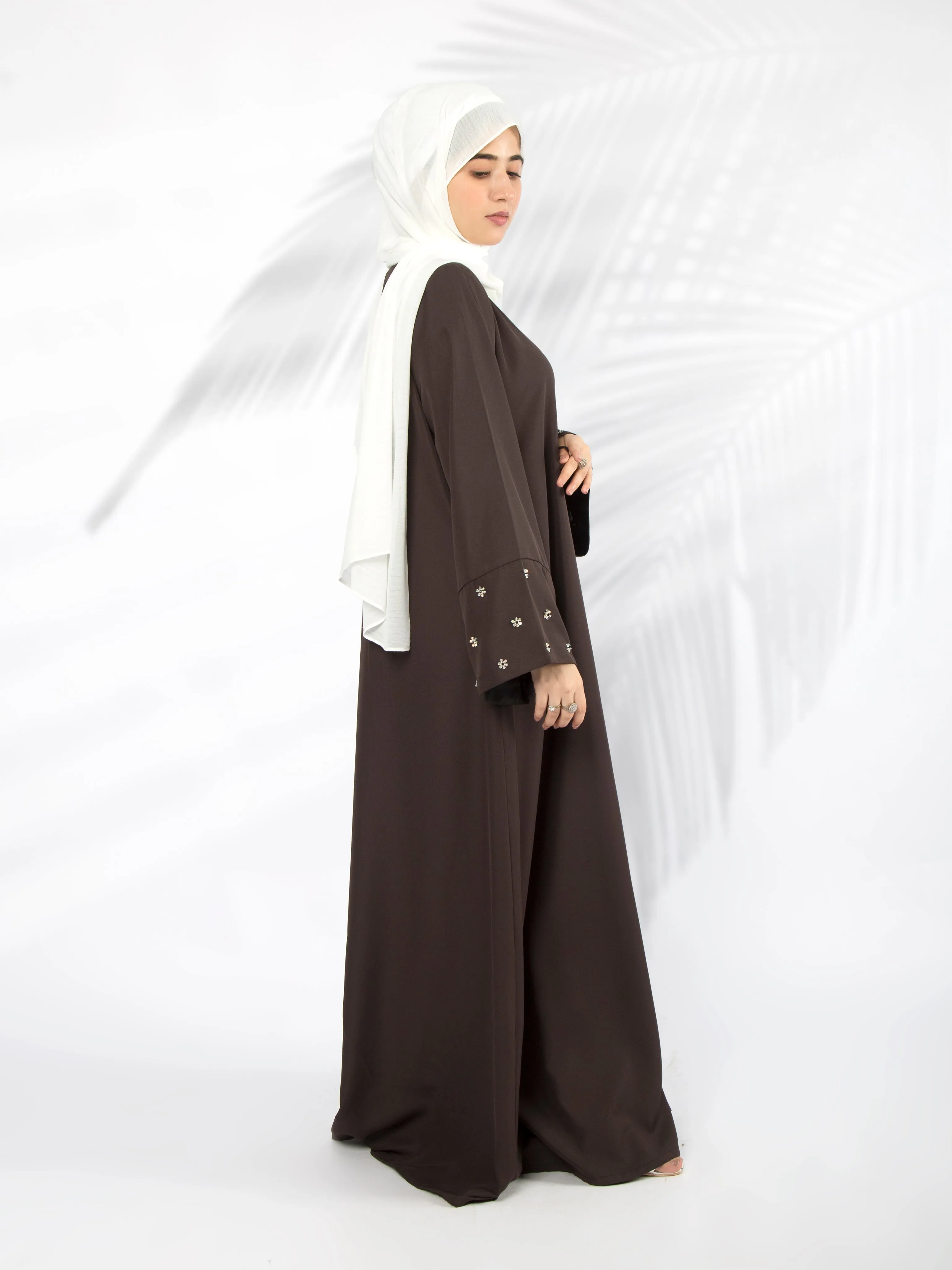 Flower Sequin Abaya (Charcoal)