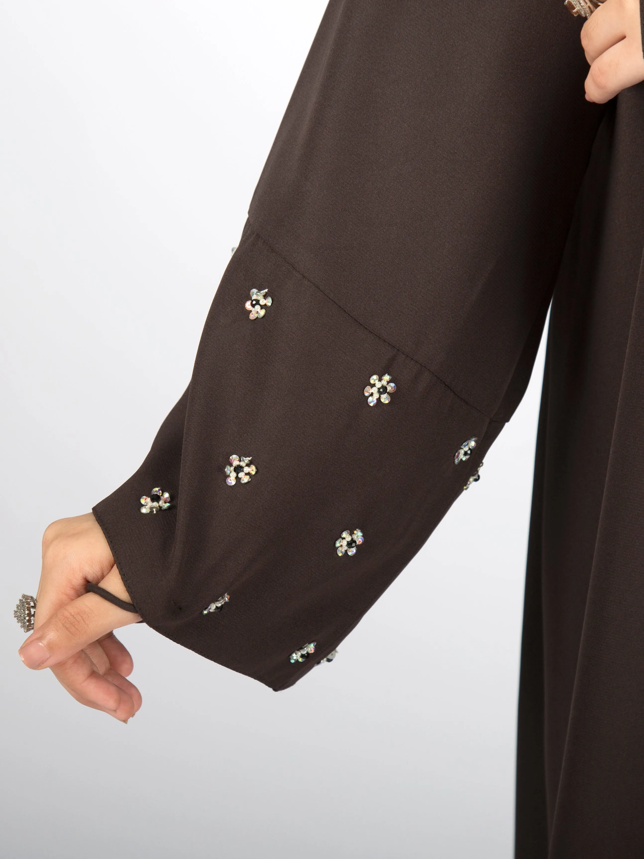 Flower Sequin Abaya (Charcoal)