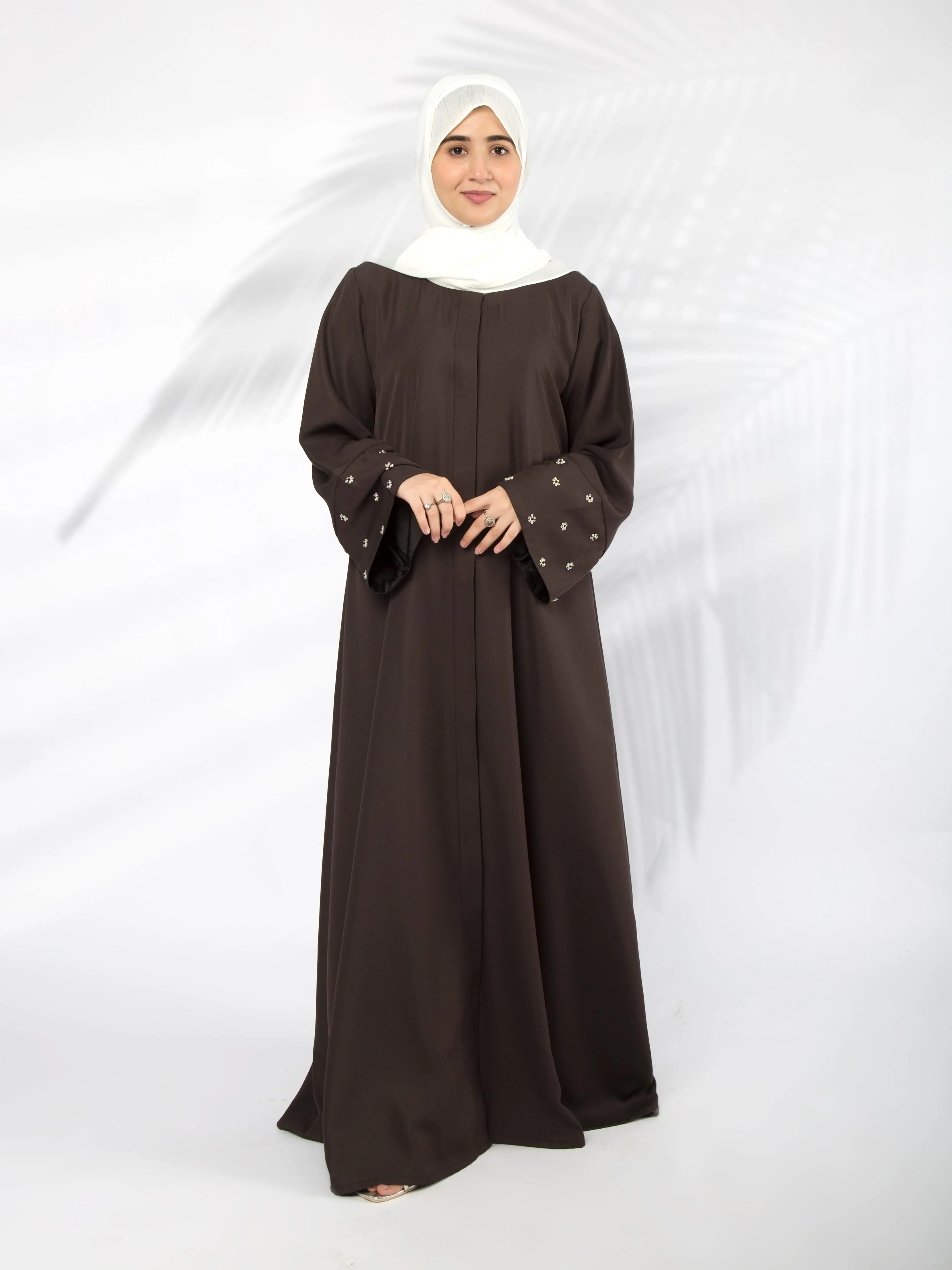 Flower Sequin Abaya (Charcoal)