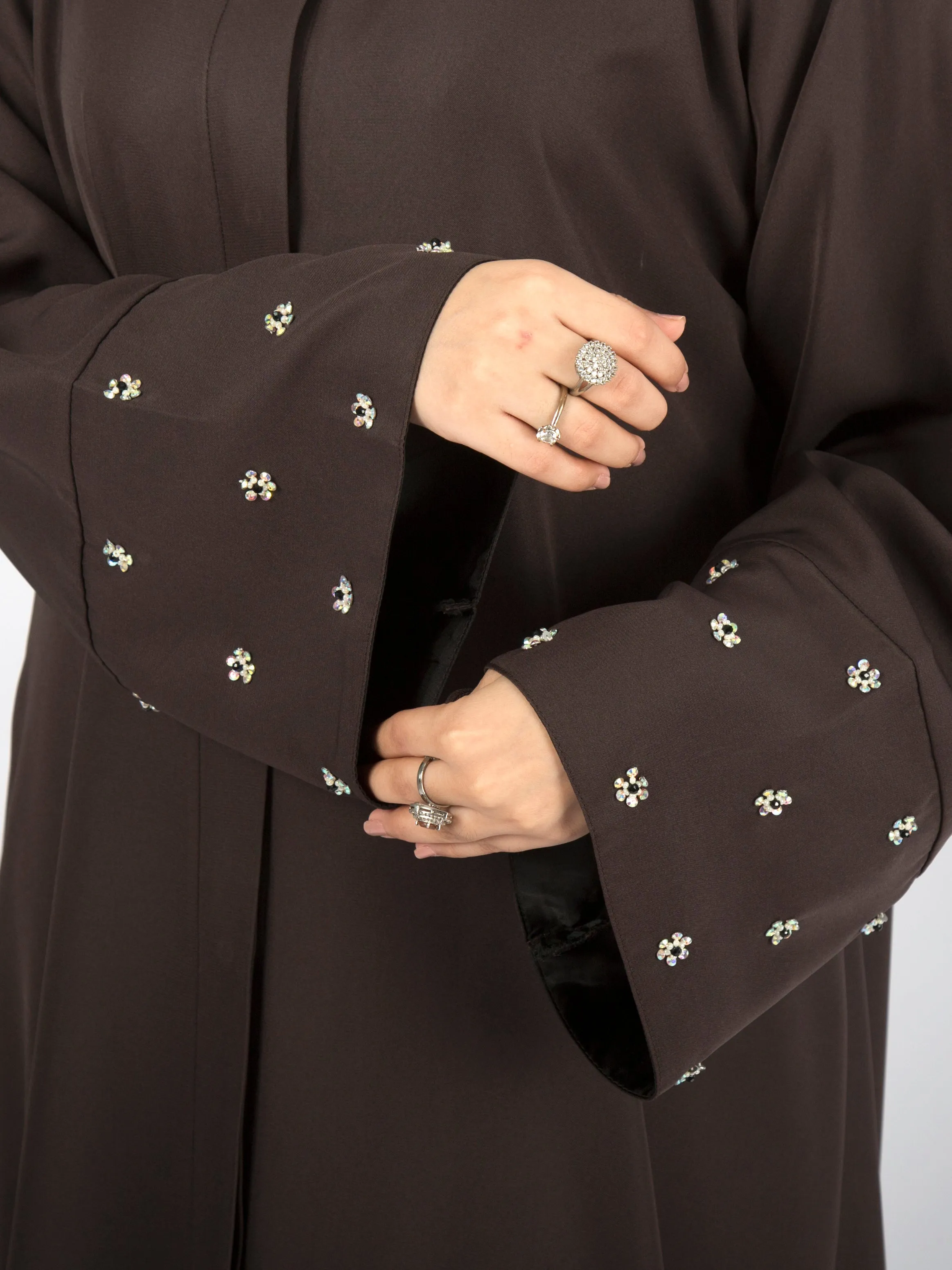 Flower Sequin Abaya (Charcoal)