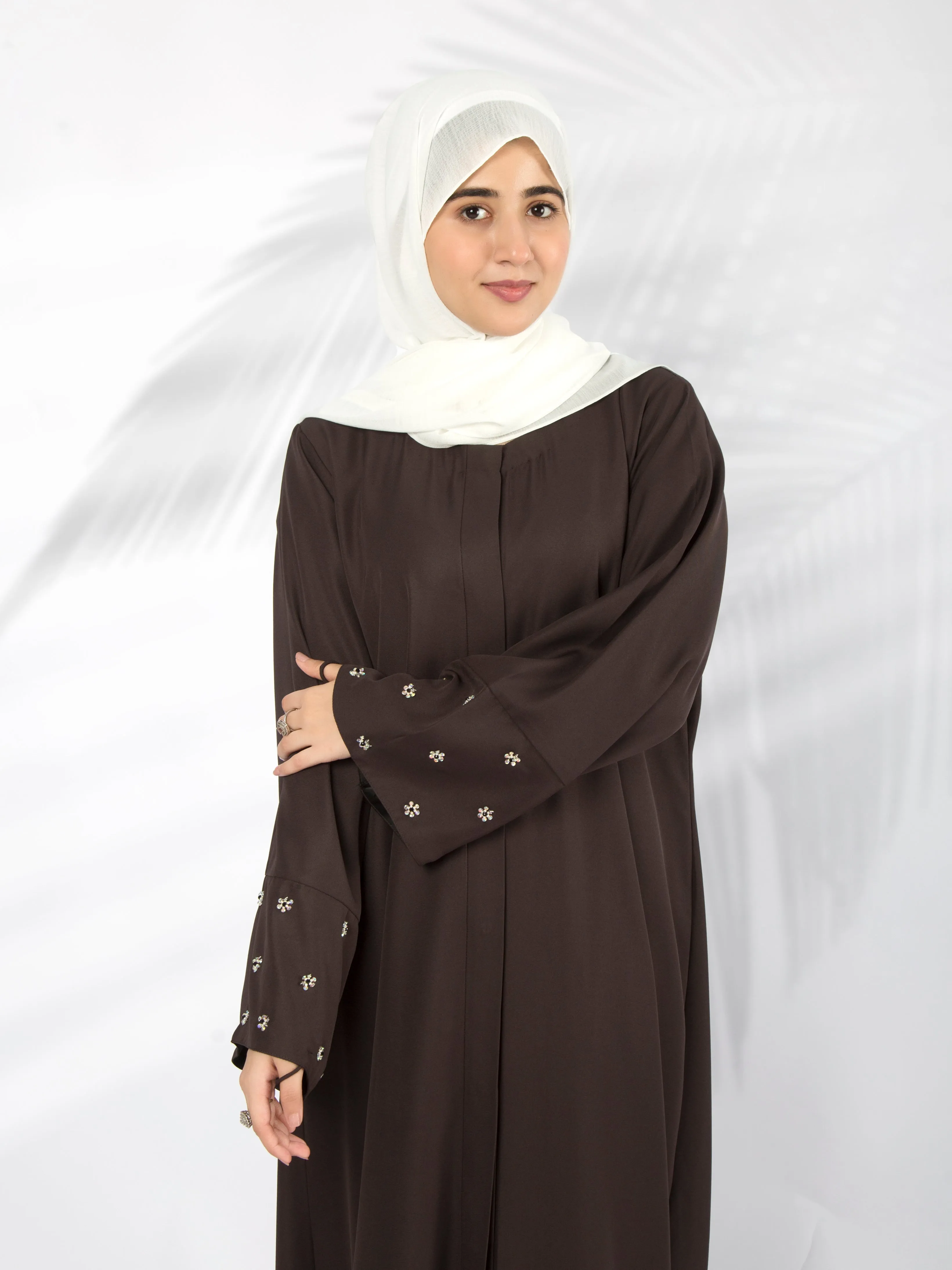 Flower Sequin Abaya (Charcoal)
