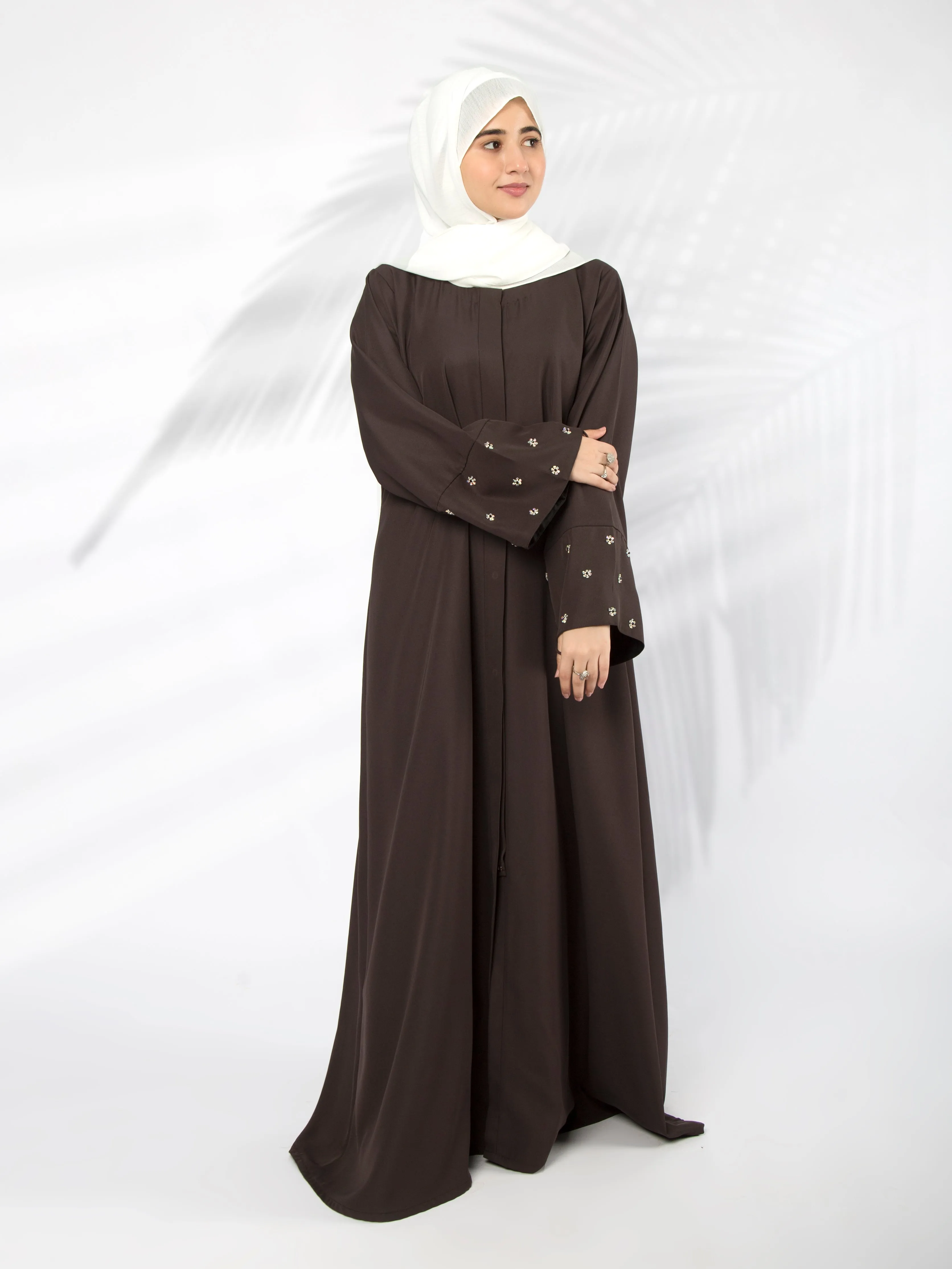 Flower Sequin Abaya (Charcoal)