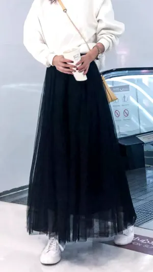 Flytonn-cute winter outfits casual winter outfits christmas outfit party look inspos High Elastic Waist Tulle Long Mesh Skirts