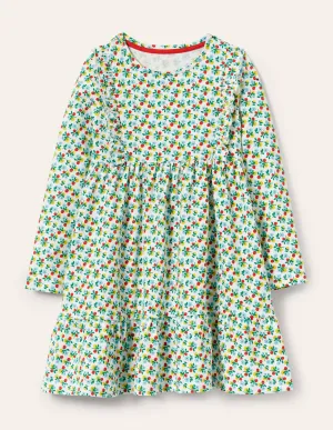 Frill Tiered Jersey Dress-Ivory Berry Blossom