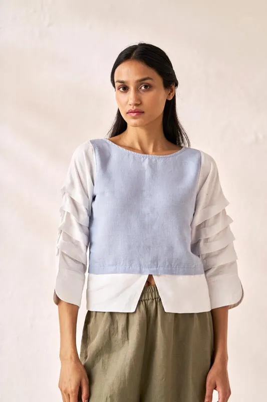 Front Slit 2 Colour Top Pacific Blue
