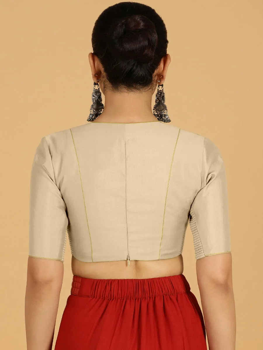 Ghazal x Rozaana | Elbow Sleeves Saree Blouse in Oyster Grey