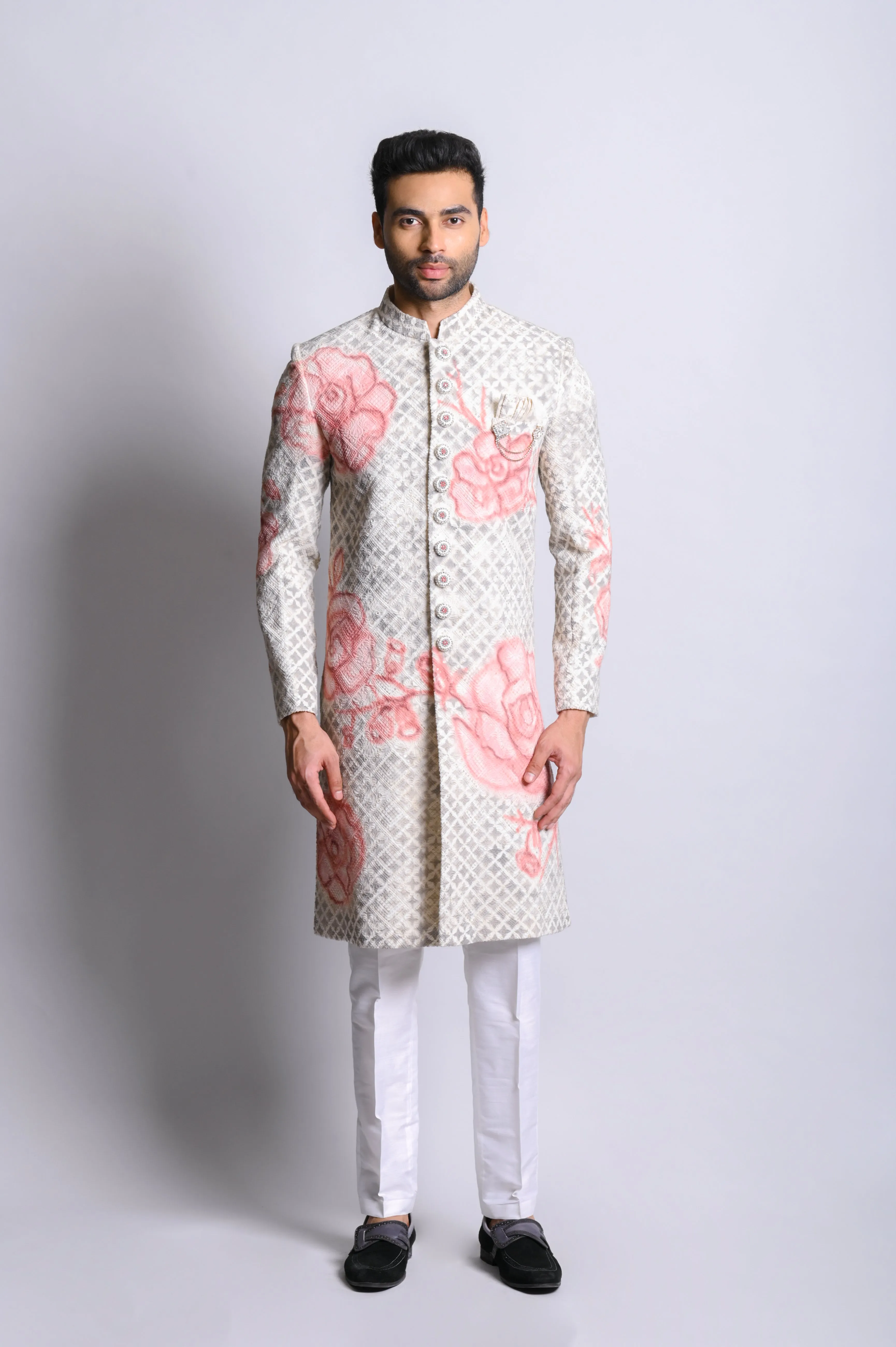 Grey Lucknowi Indwestern set with lucknowi embroidery