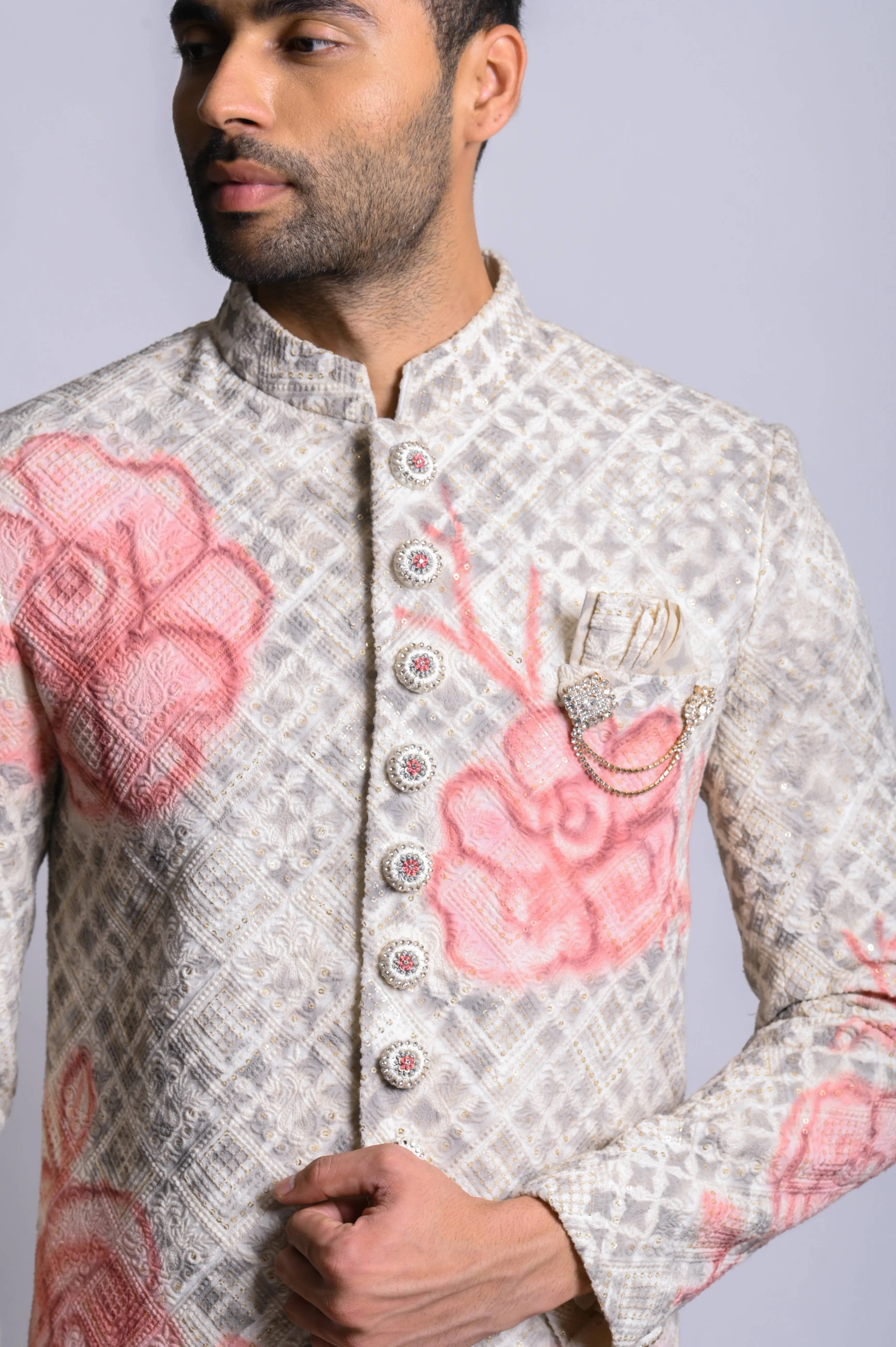 Grey Lucknowi Indwestern set with lucknowi embroidery
