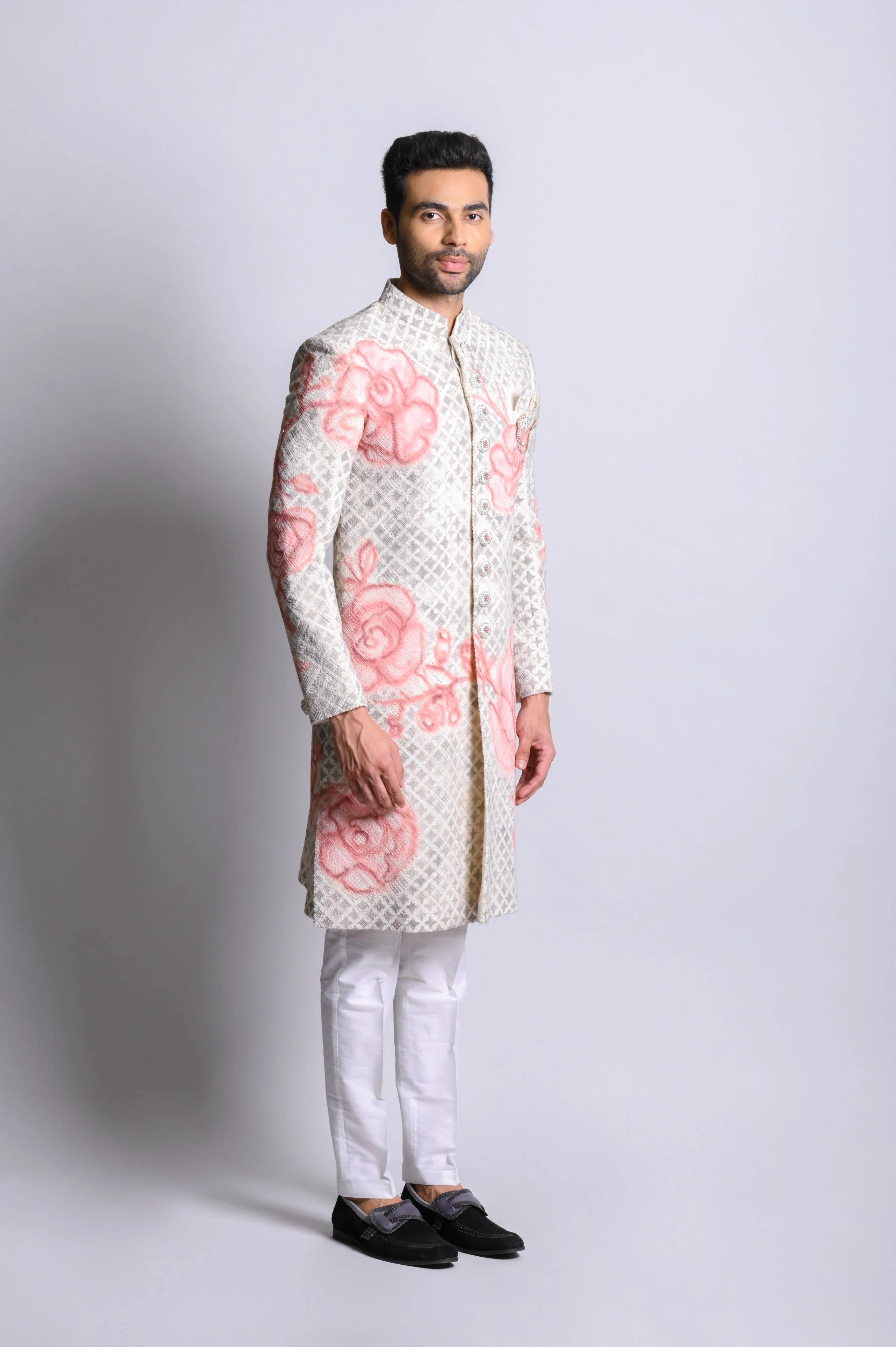 Grey Lucknowi Indwestern set with lucknowi embroidery