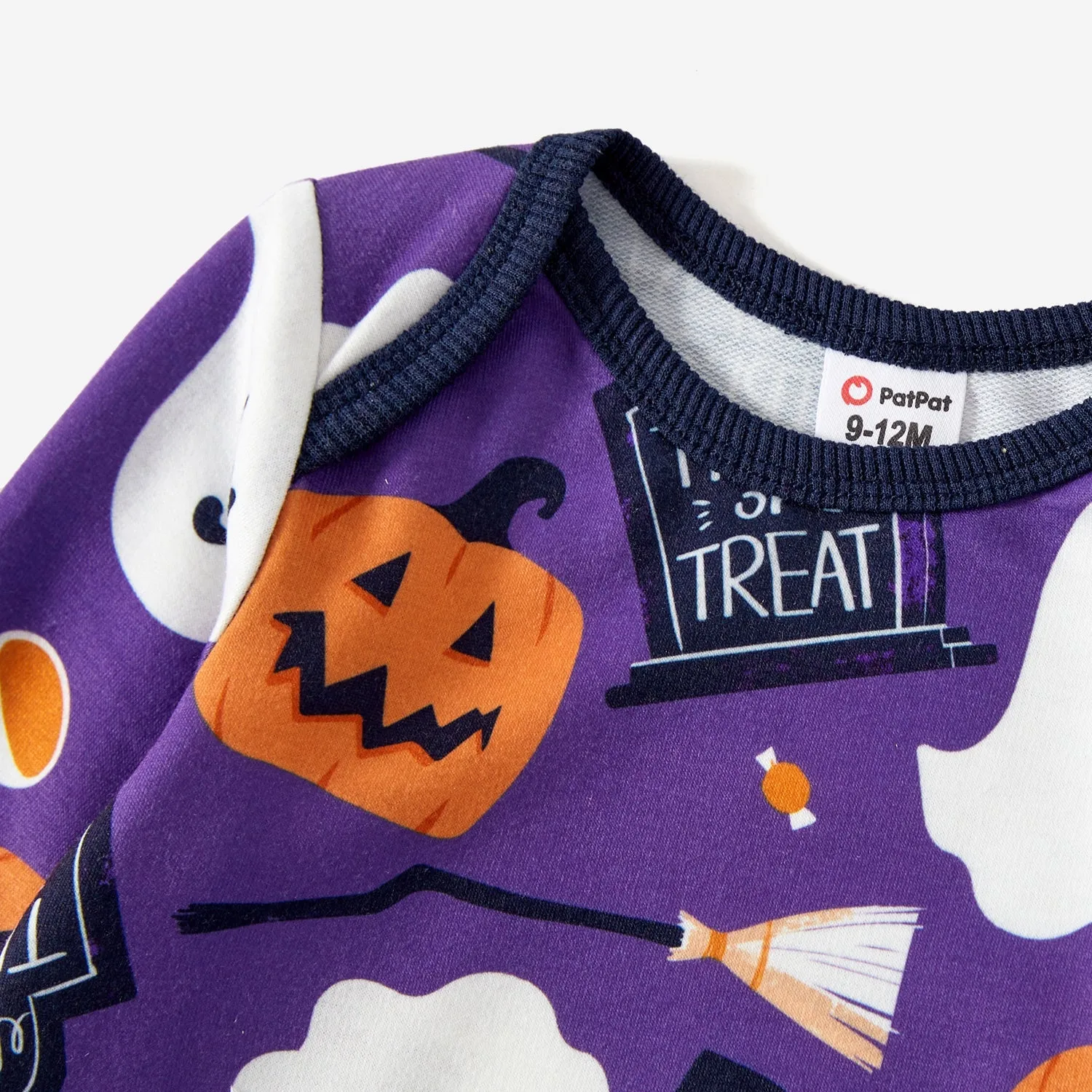 Halloween Family Matching Purple Letter & Ghost Print Tops