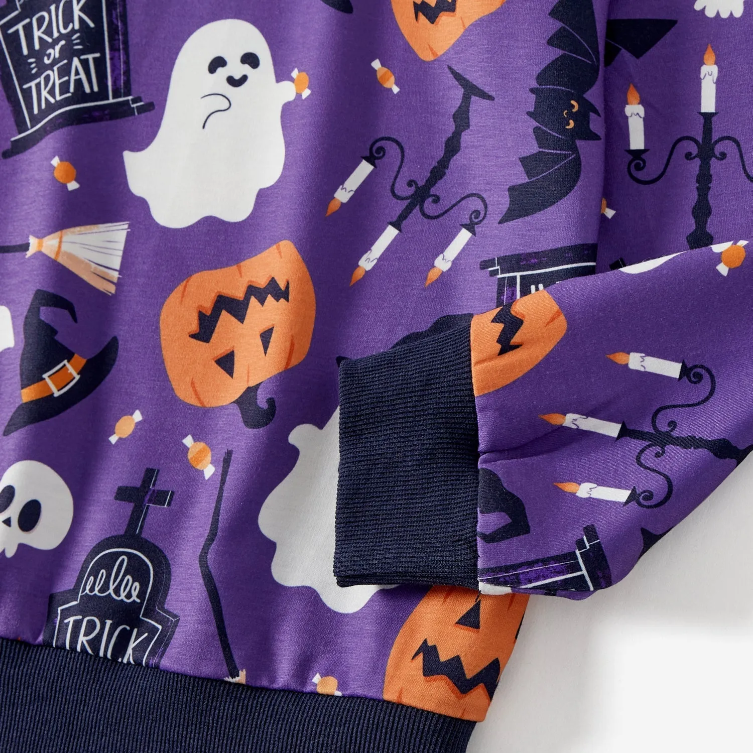 Halloween Family Matching Purple Letter & Ghost Print Tops