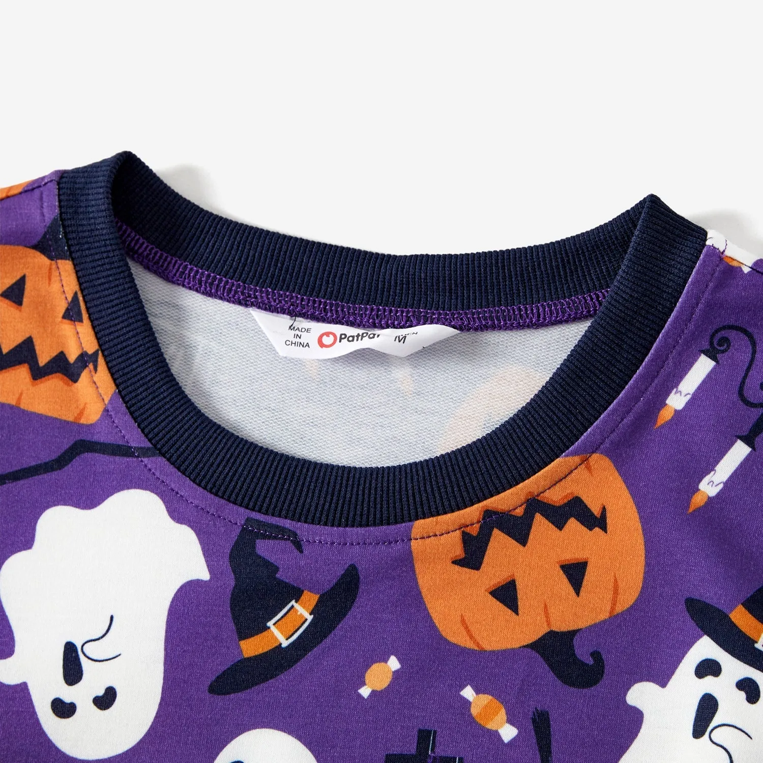 Halloween Family Matching Purple Letter & Ghost Print Tops