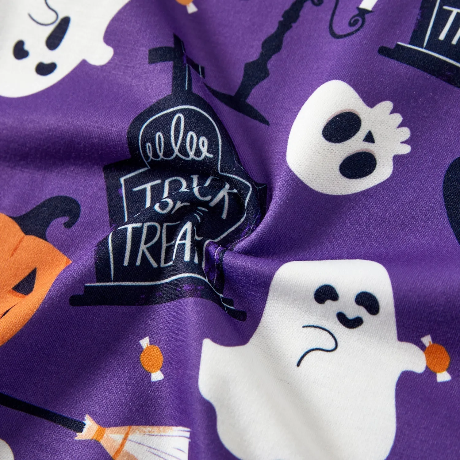 Halloween Family Matching Purple Letter & Ghost Print Tops