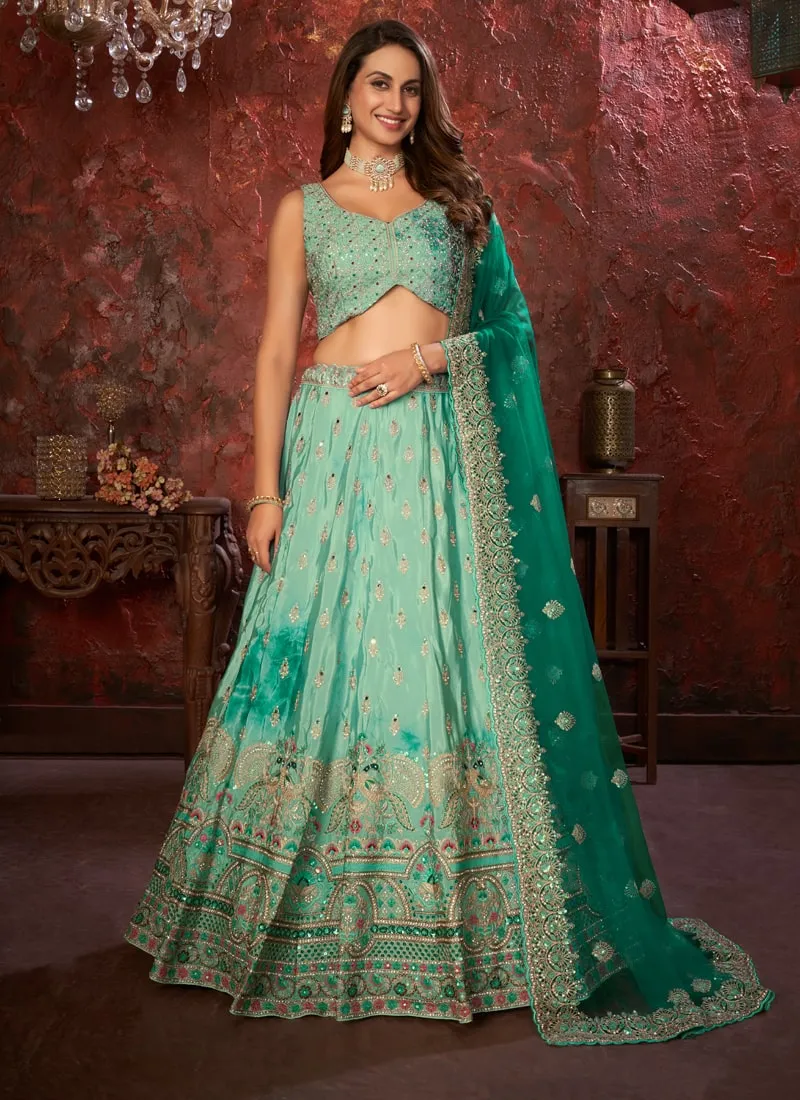Hand Embroidered Ethnic Shibori Crepe Lehenga Set