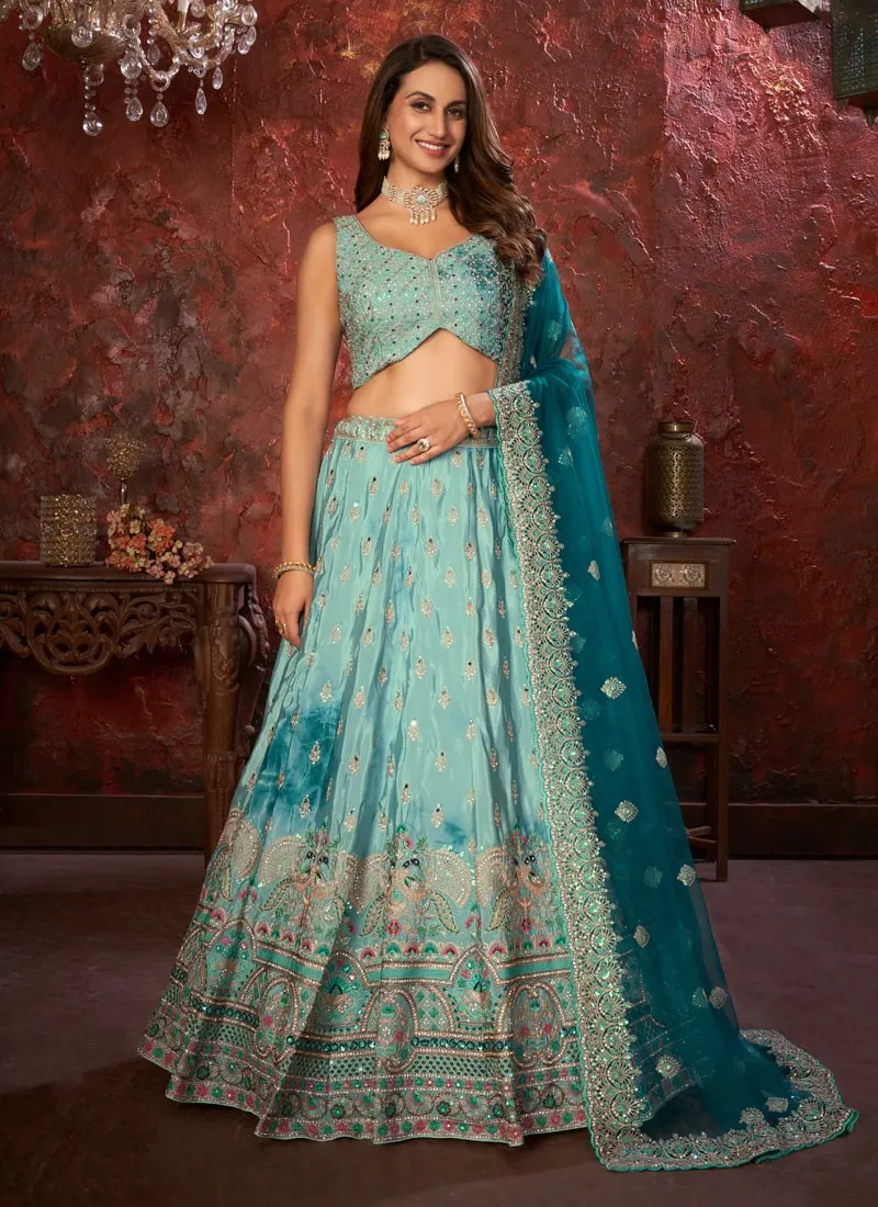 Hand Embroidered Ethnic Shibori Crepe Lehenga Set