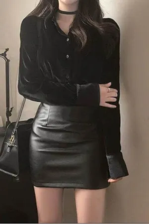 Hip-wrapped PU small leather skirt