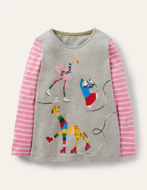 Hotchpotch Animal T-shirt-Grey Marl Ice Skating