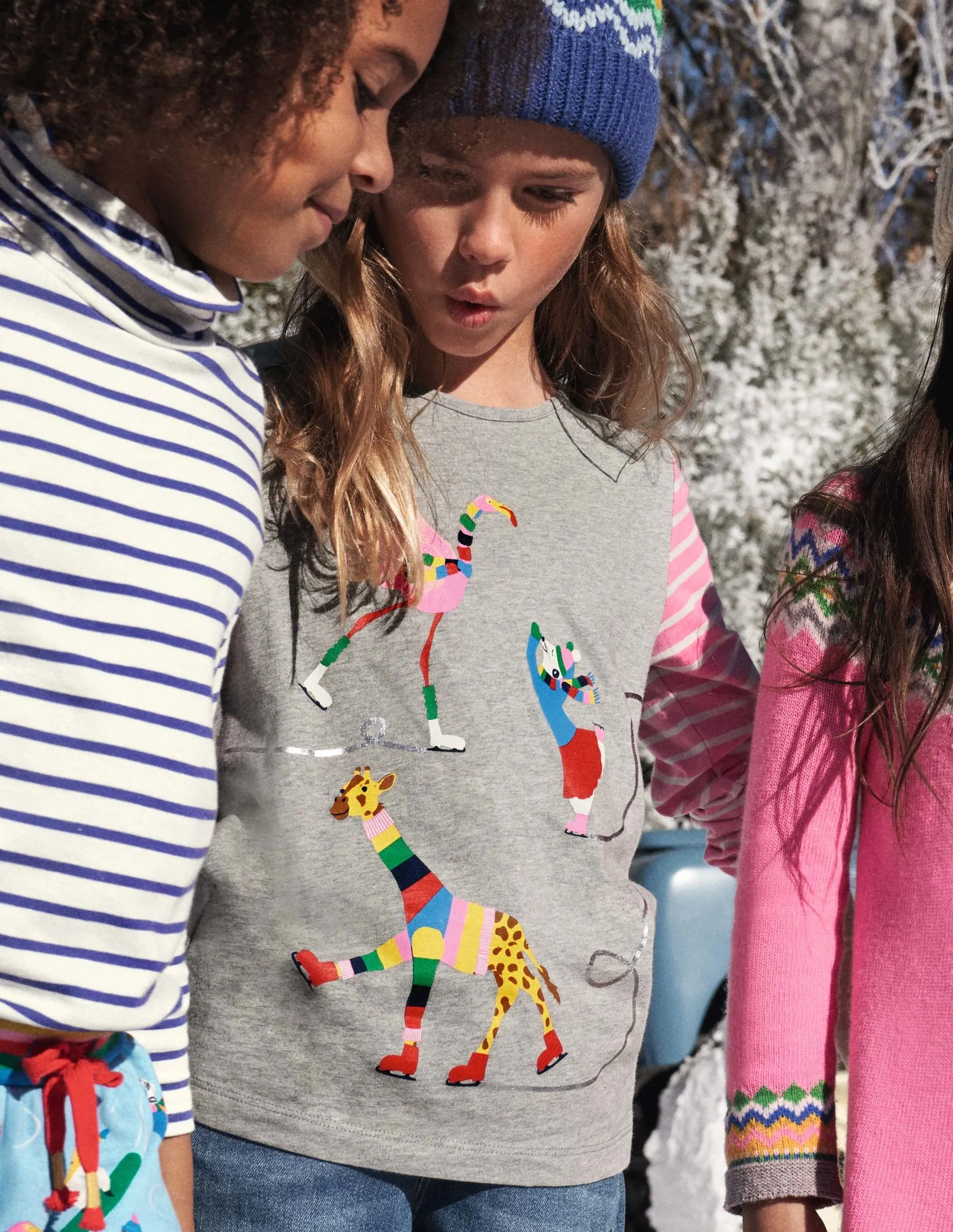Hotchpotch Animal T-shirt-Grey Marl Ice Skating