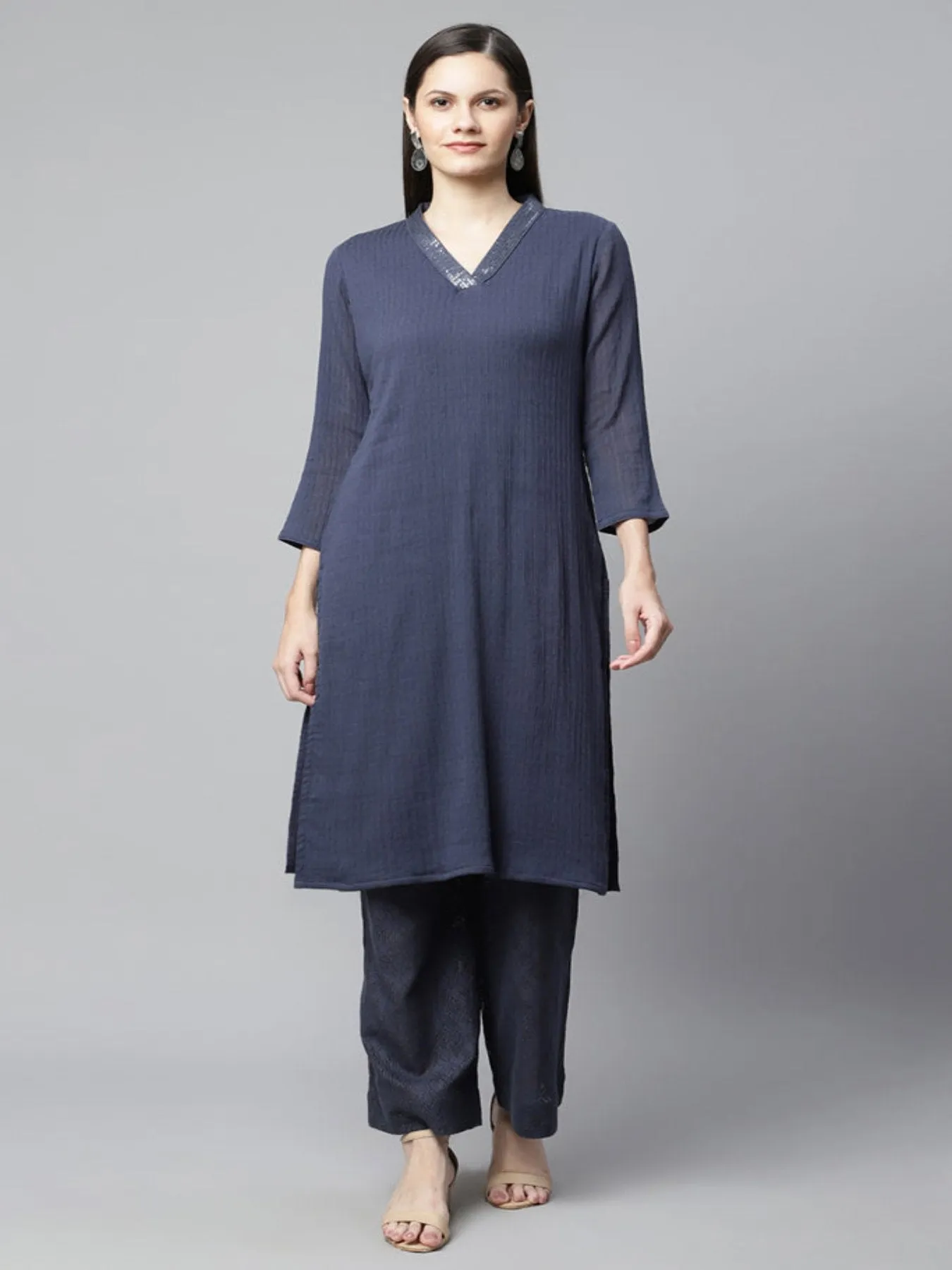 Ivory Sequins Embroidered Kurta Set