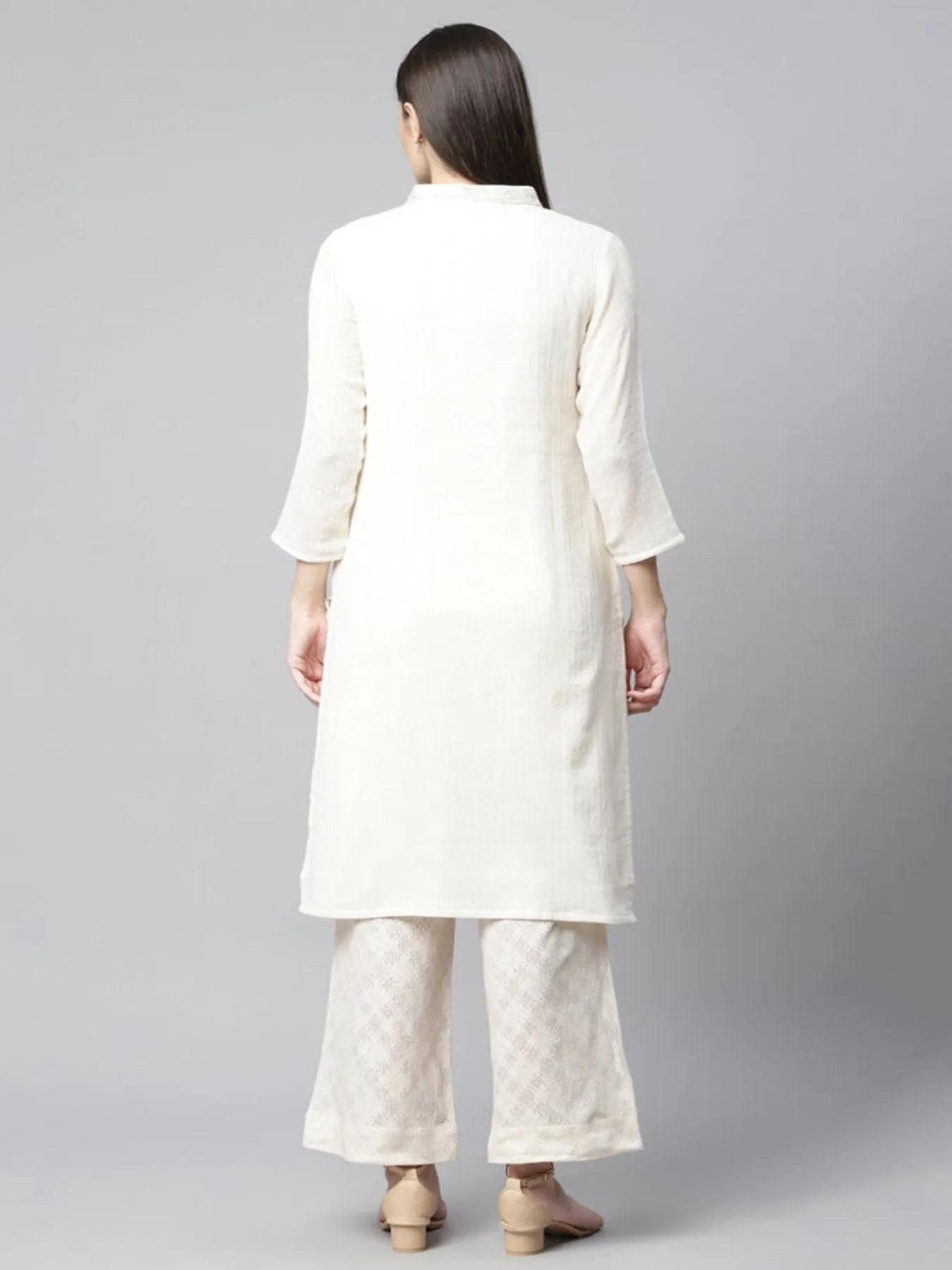 Ivory Sequins Embroidered Kurta Set