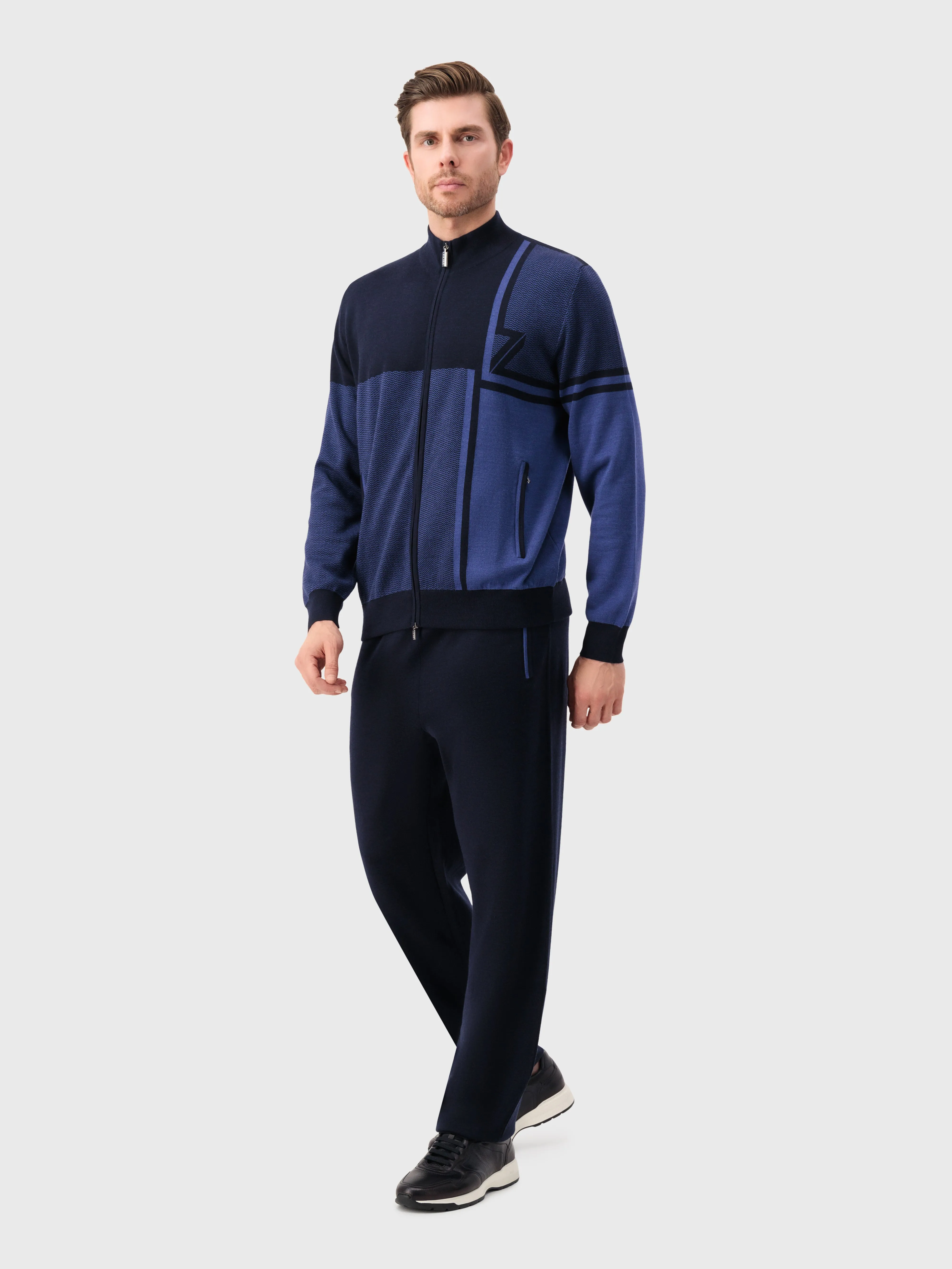 Jogging Suit with Geometric Pattern Dark Navy