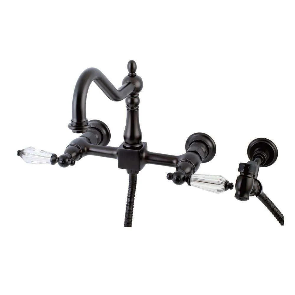 Kingston Brass KS1245WLLBS Wilshire Wall Mount Bridge Kitchen Faucet with Brass Spray, Oil Rubbed Bronze