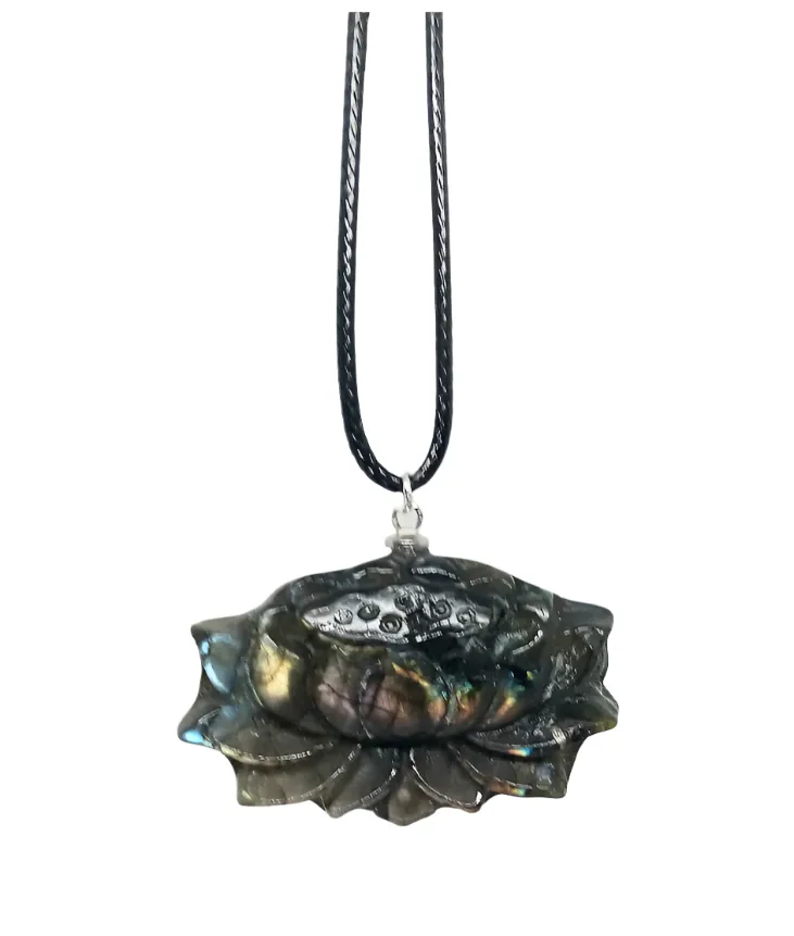 Labradorite Crystal Lotus Flower Pendant Necklace