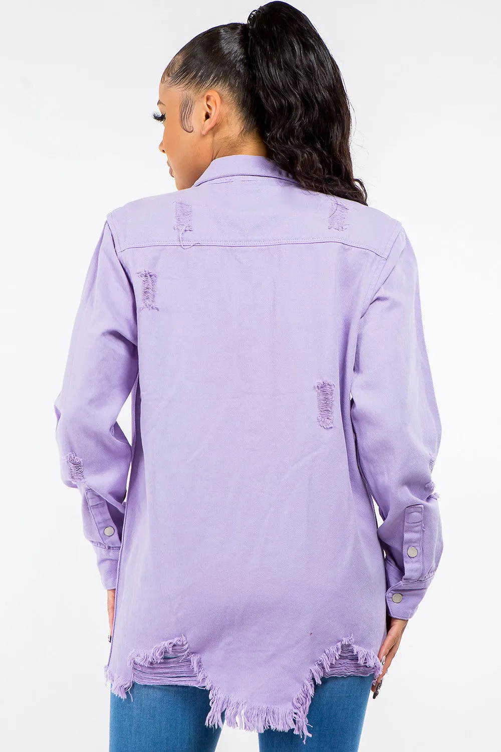 Lavender  Bazi Frayed Hem Distressed Denim Jacket