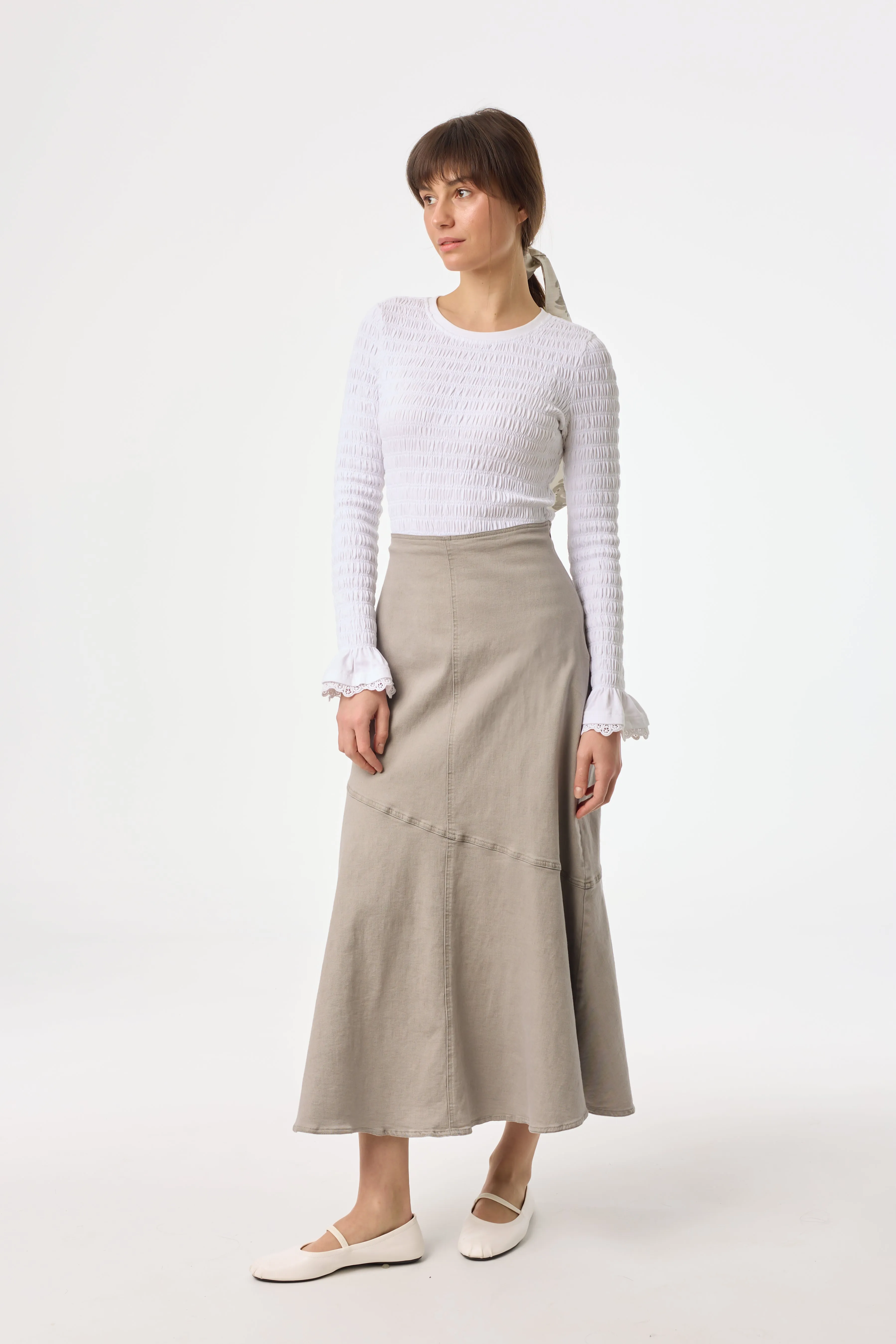 Light Grey Asymmetrical Hem Denim Skirt